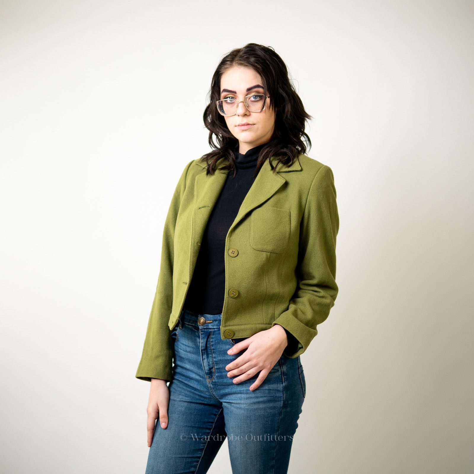 Vintage Vintage Olive Green Cropped Wool Blazer Jacket - 8 Size M / US 6-8 / IT 42-44 - 8 Thumbnail