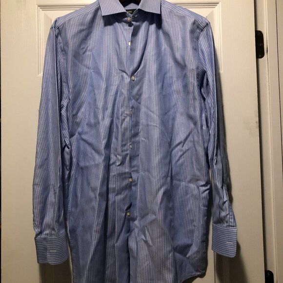 Hugo Boss Hugo boss mens blue striped cotton dress shirt size:17/32-33 Size US XL / EU 56 / 4 - 1 Thumbnail