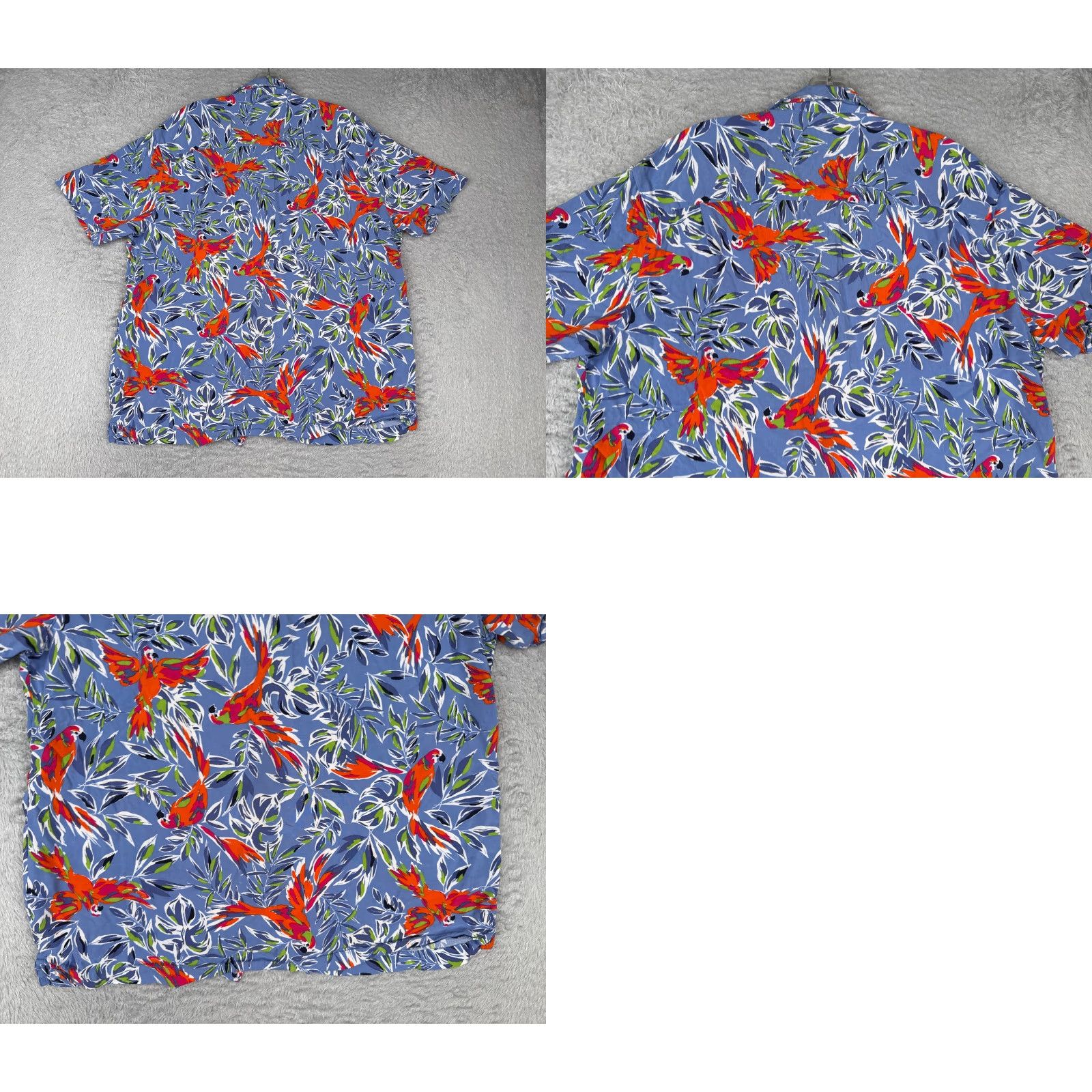 George George Shirt Adult Large Blue Floral Parrot Button Up Hawaiian 100% Rayon Mens Size US L / EU 52-54 / 3 - 9 Thumbnail