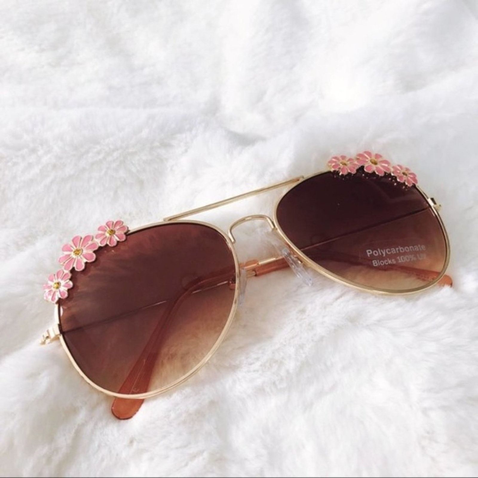 Other Flower Pink Gold Accented Trim Aviators Sunglasses Size ONE SIZE - 6 Thumbnail