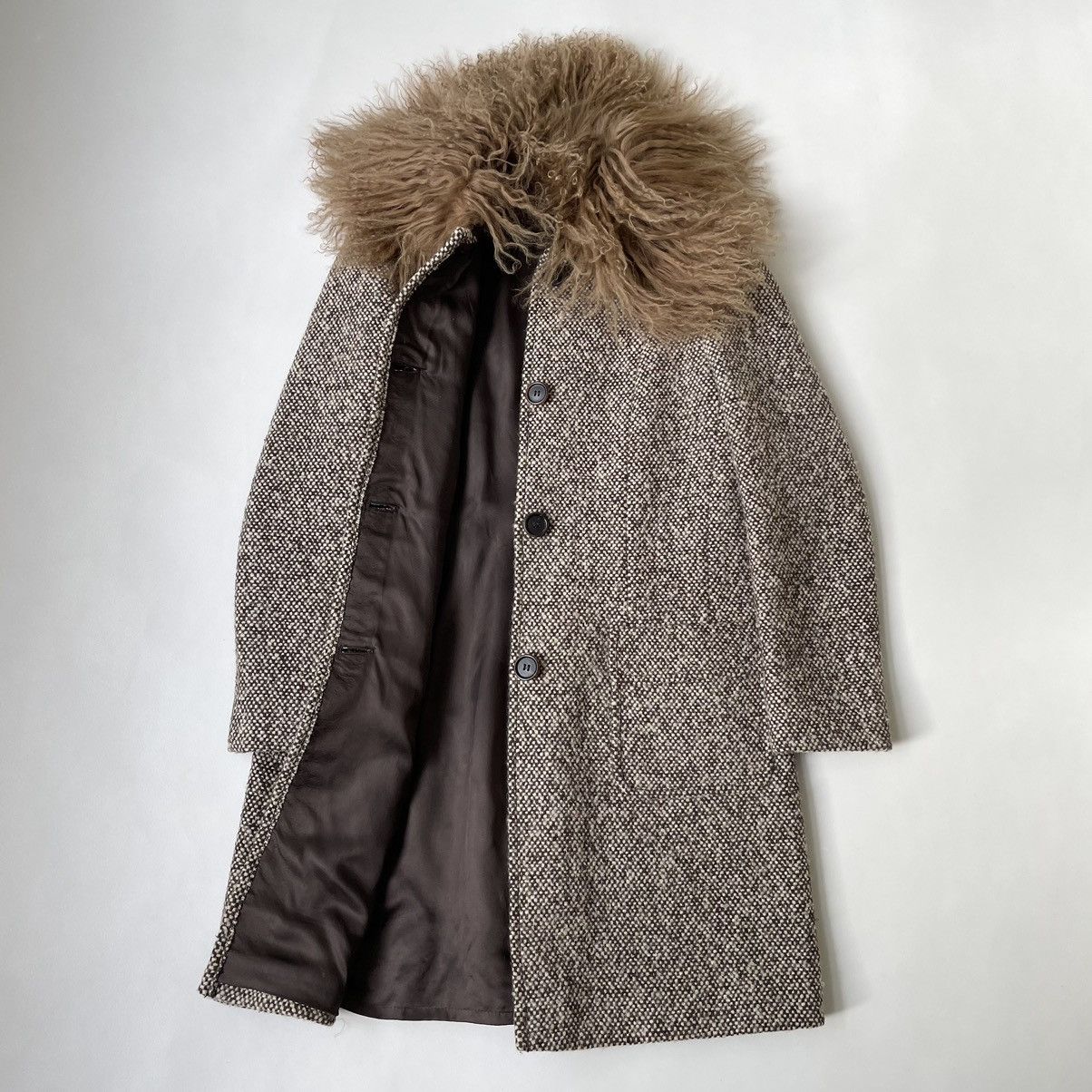 Miu Miu Early 2000s Shearling Collar Boucle Overcoat Size S / US 4 / IT 40 - 12 Thumbnail