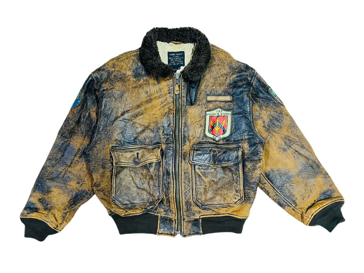 image of Vintage Avirex Limited Type G-1 Top Gun Leather Jacket in Brown, Men's (Size Medium)