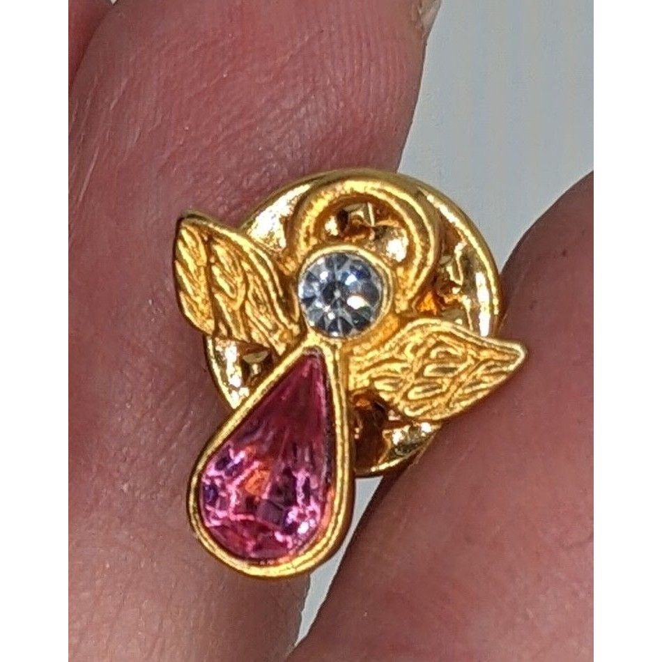 Other Vintage Angel-Shaped Gold-Tone Pin With Pink & Clear Rhinest Size ONE SIZE - 2 Thumbnail