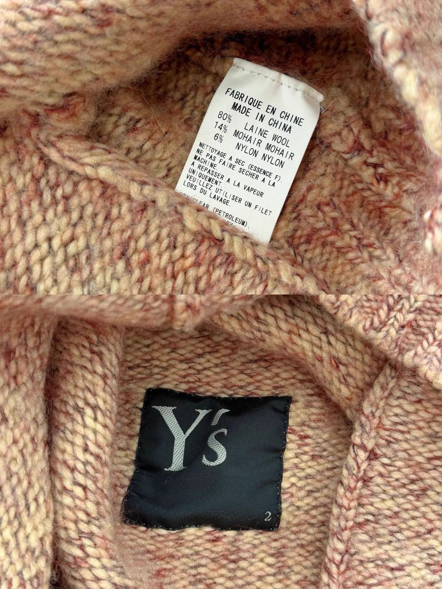 Y's Y's women's Cream & Pink Wool Mohair Cuffed Knit Top Size XS / US 0-2 / IT 36-38 - 9 Thumbnail