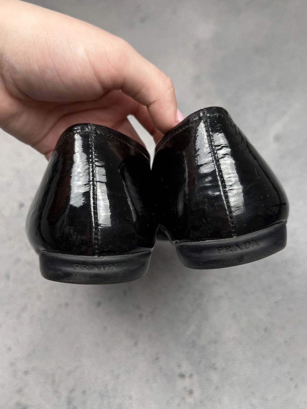 Prada Prada Black Patent Leather Pointed Toe Flats Metal Logo Rare Size US 8.5 / IT 38.5 - 8 Thumbnail