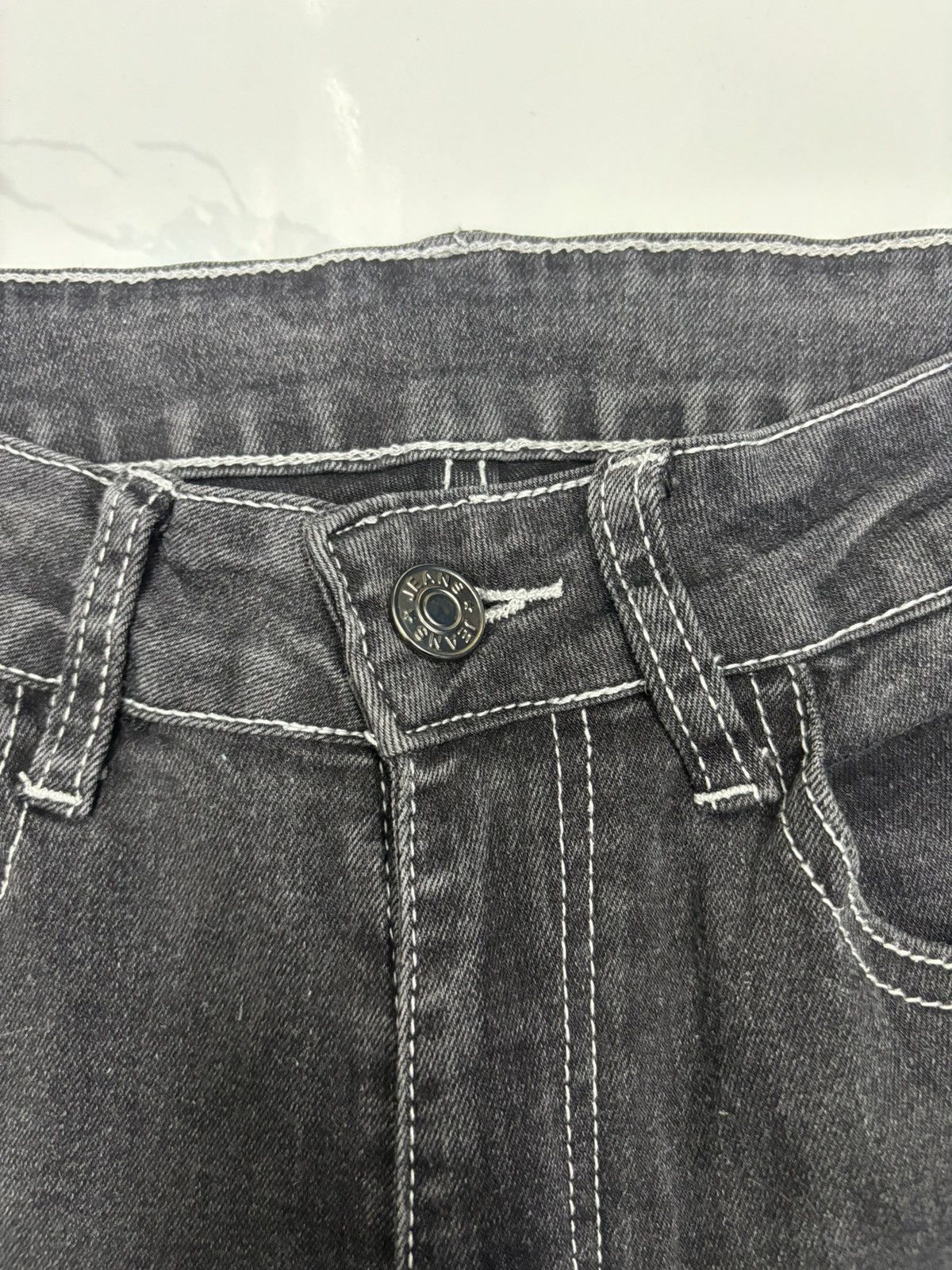 Le Grande Bleu (L.G.B.) 🔥VINTAGE FLARED JEANS CROSS INSPIRED CHROME HEART JEANS Size 23" - 9 Thumbnail