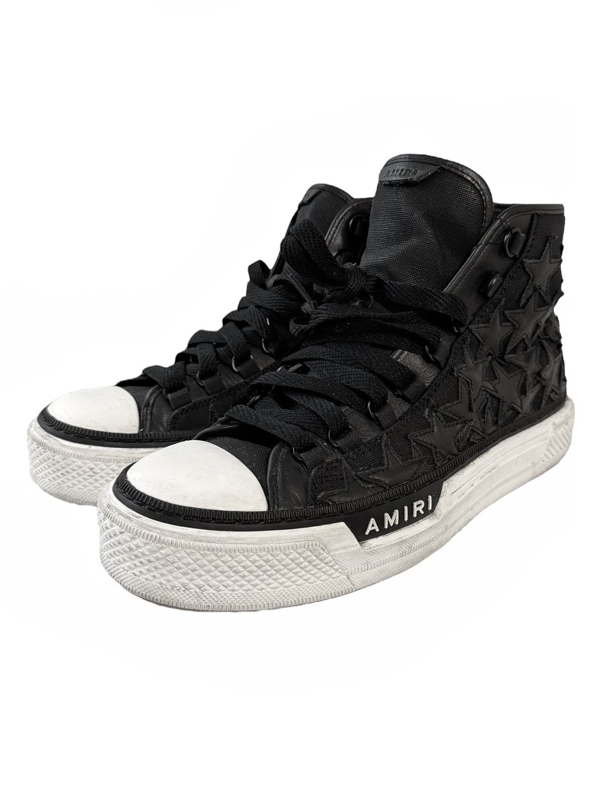 image of Amiri Stars Leather Court High Sneaker in Black, Men's (Size 9)