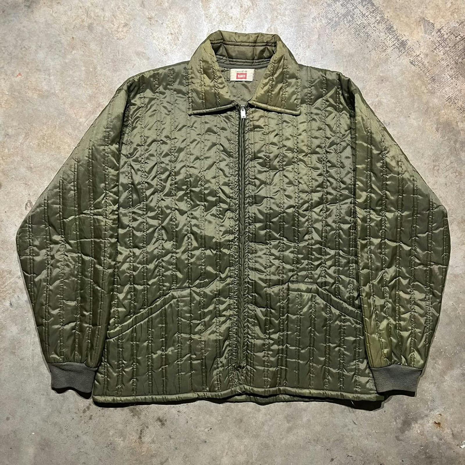 image of Vintage 50S Hanes Green Quilted Puffer Liner Jacket, Men's (Size Large)