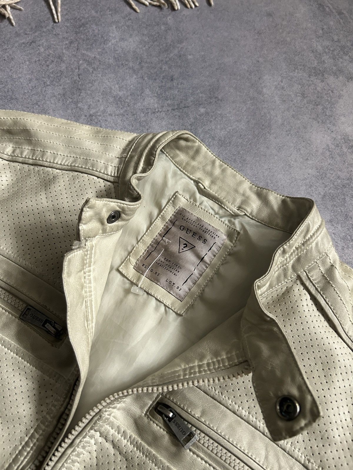 Guess Guess white biker leather jacket mens y2k avant-garden Size US M / EU 48-50 / 2 - 7 Thumbnail