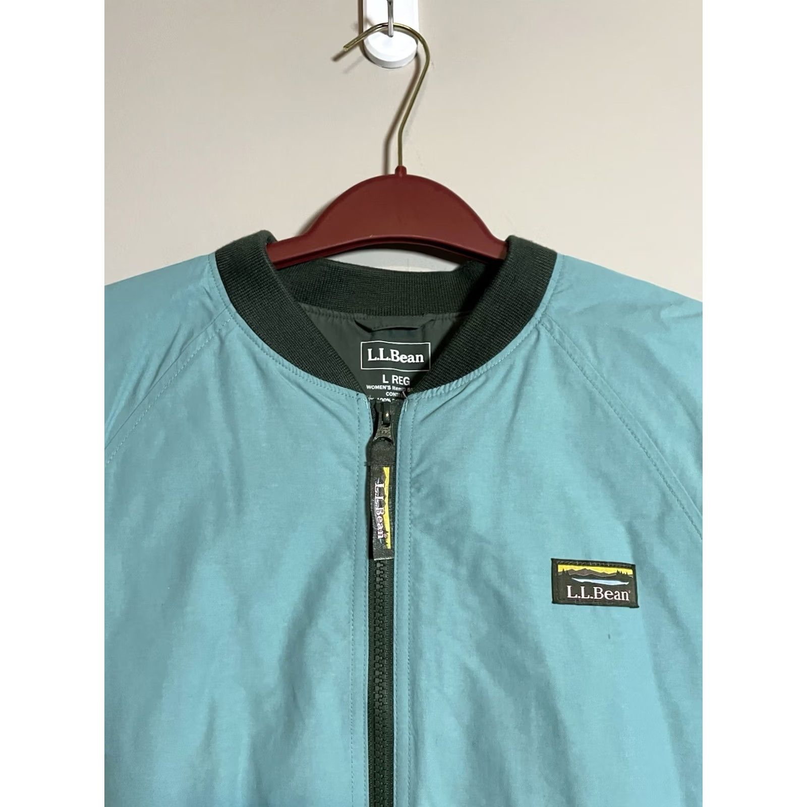 Vintage L.L. Bean Womens Bomber Jacket Fleece Lining Zip Pockets Stand-Up Collar Ocean Teal Large (D448) Size L / US 10 / IT 46 - 2 Thumbnail