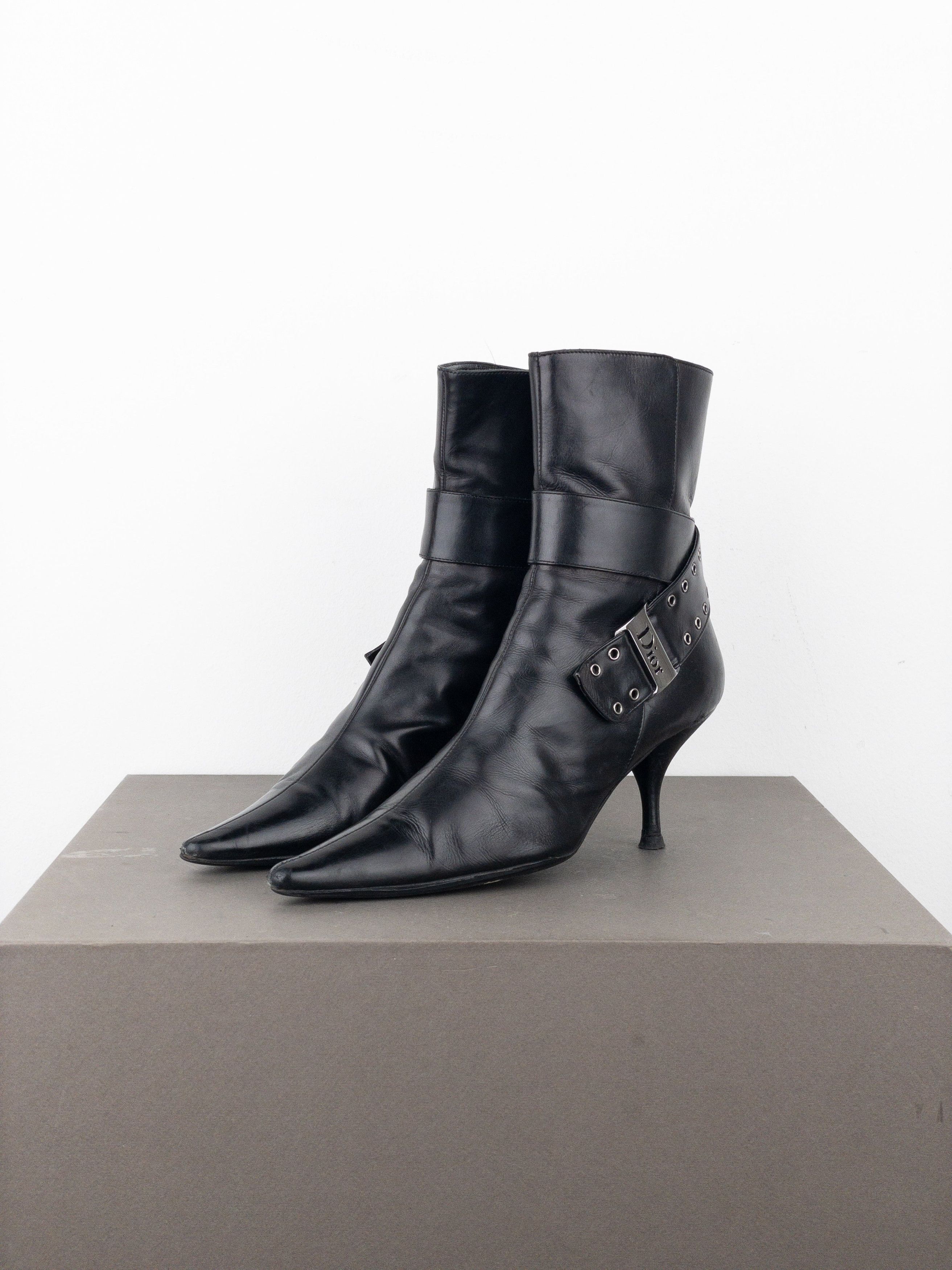 Dior by Galliano SS02 ‘Street Chic’ Buckle Ankle Heel Boots Size US 4.5 / IT 34.5 - 1 Thumbnail