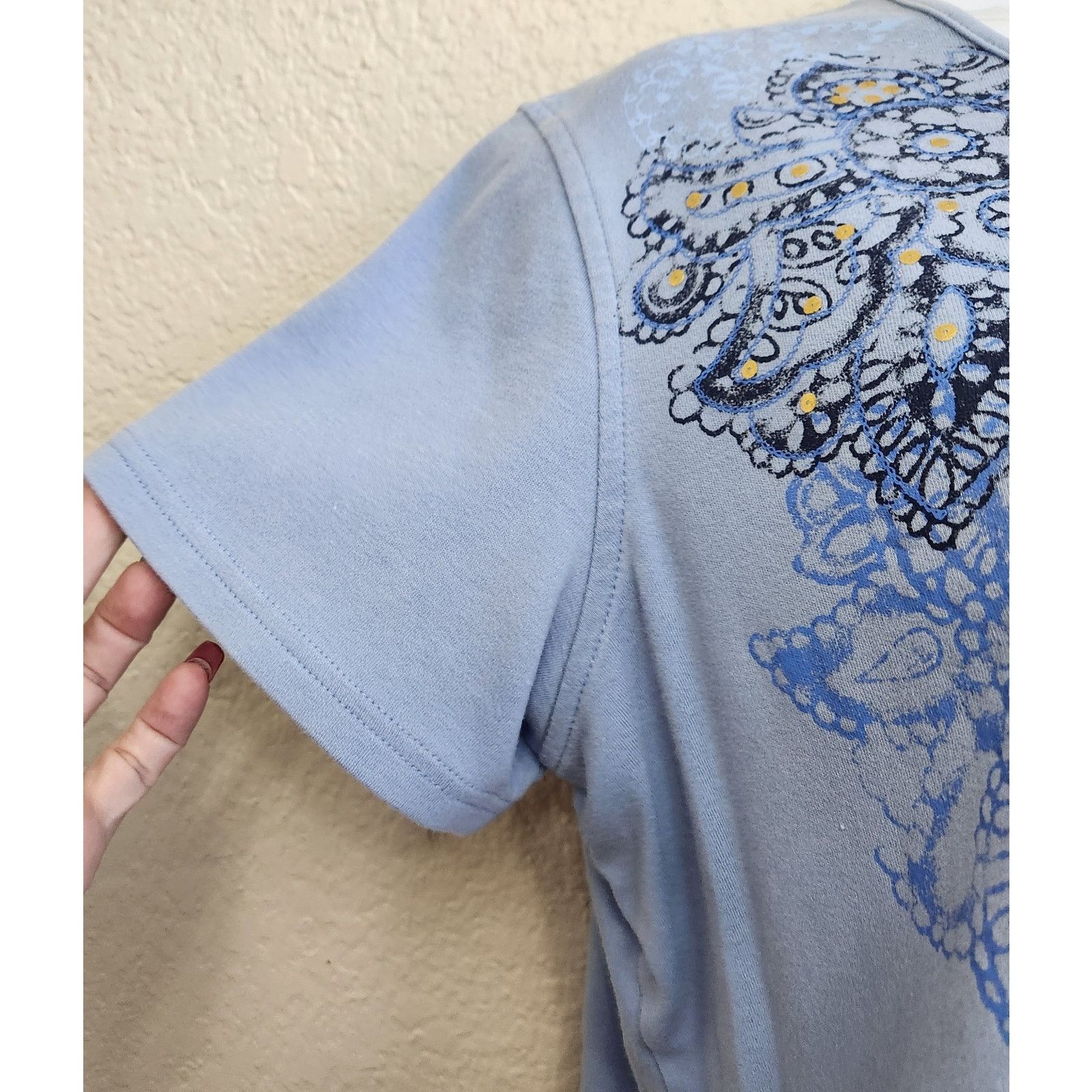 Other Classic Elements Blue Floral Round Neck Top Large Stretch Size L / US 10 / IT 46 - 2 Thumbnail