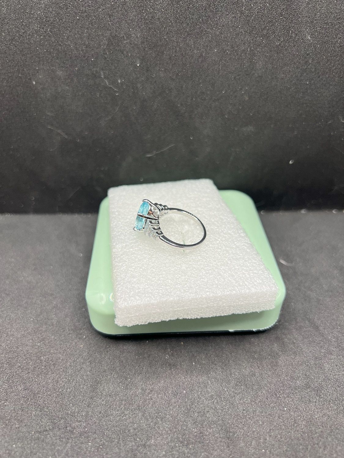 Jewelry Ocean Blue Crystal Silver Ring with Czs - Size 7.75 Size ONE SIZE - 3 Thumbnail