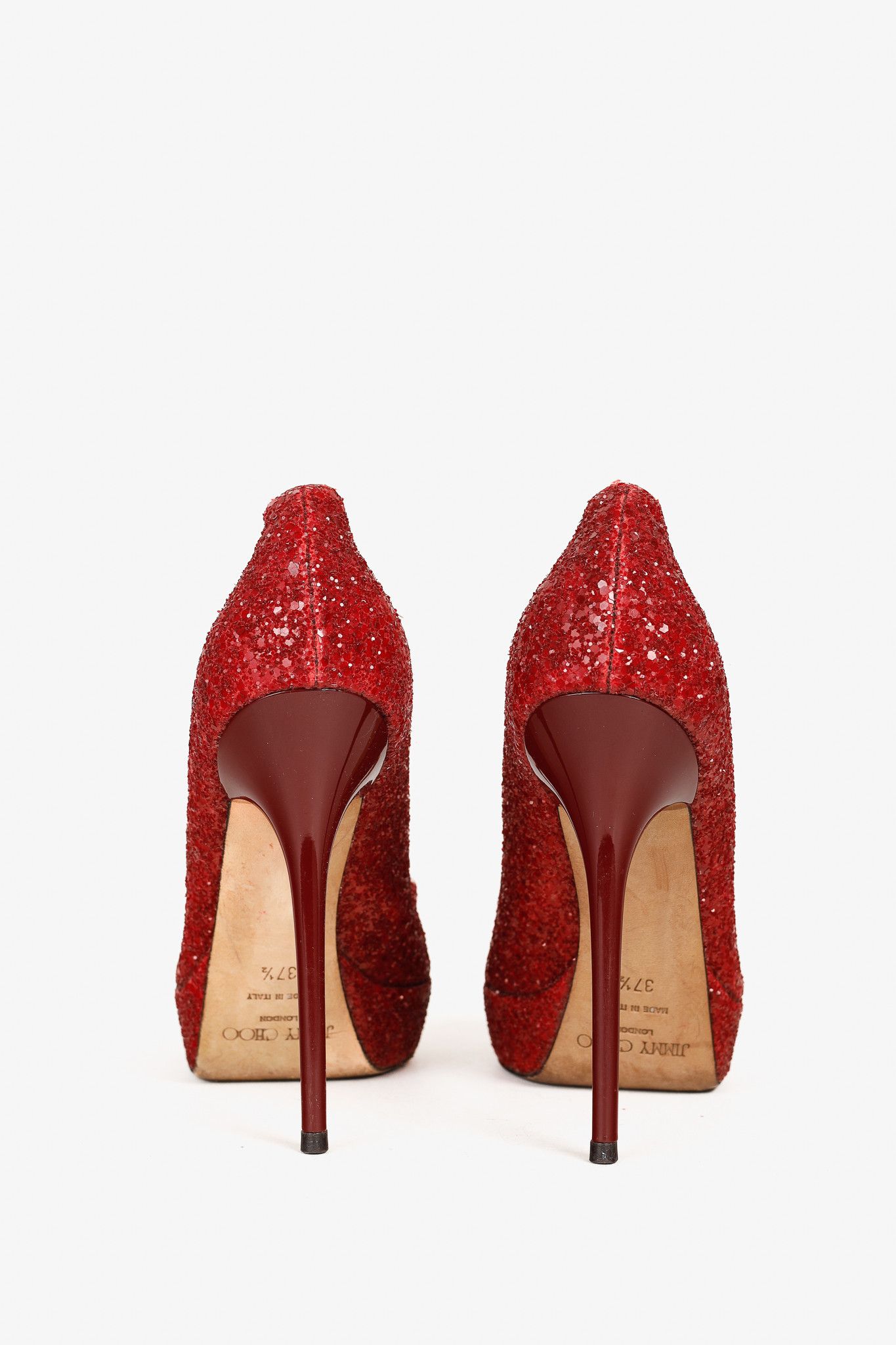 Jimmy Choo Jimmy Choo Crown Red Coarse Glitter Platform Pumps Size US 7 / IT 37 - 3 Thumbnail