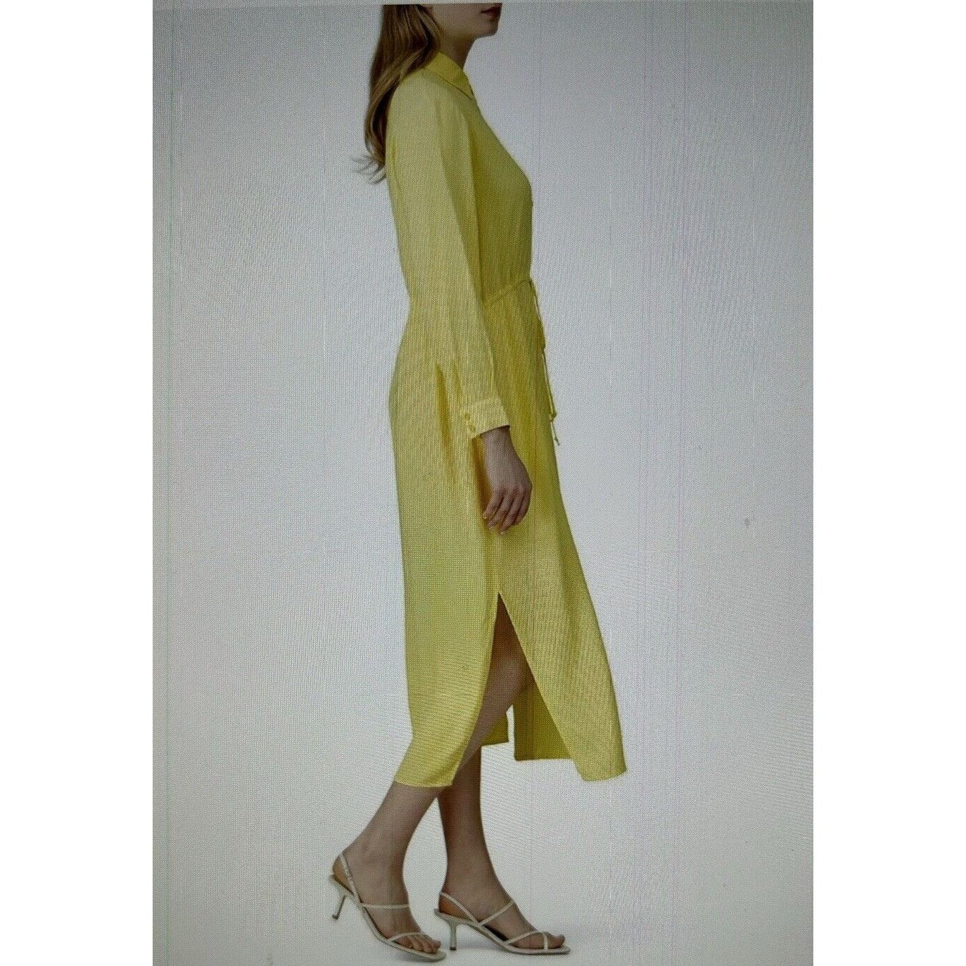 Sita Murt Yellow Linen Blend Button Front Drawstring Waist M