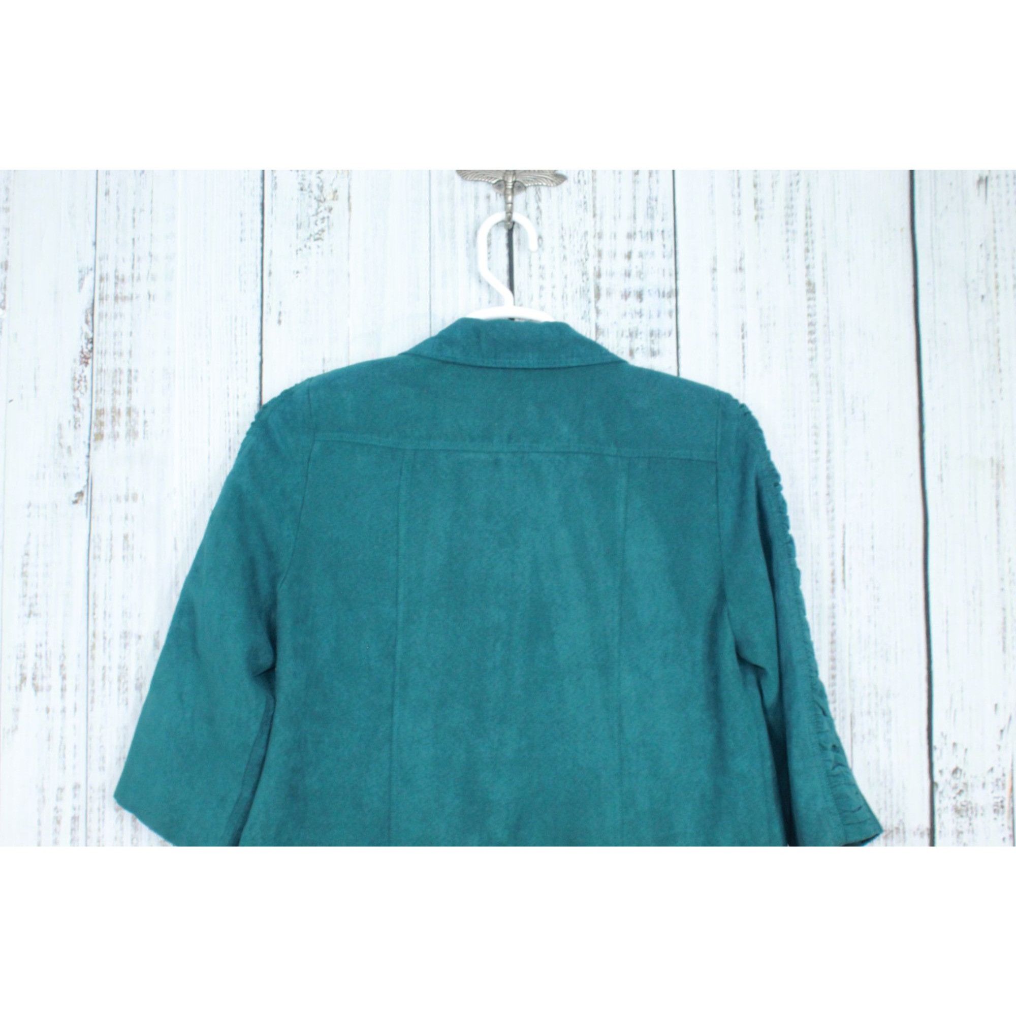 Other Christopher & Banks Green Suede Ruffle Button Jacket Size M / US 6-8 / IT 42-44 - 8 Thumbnail