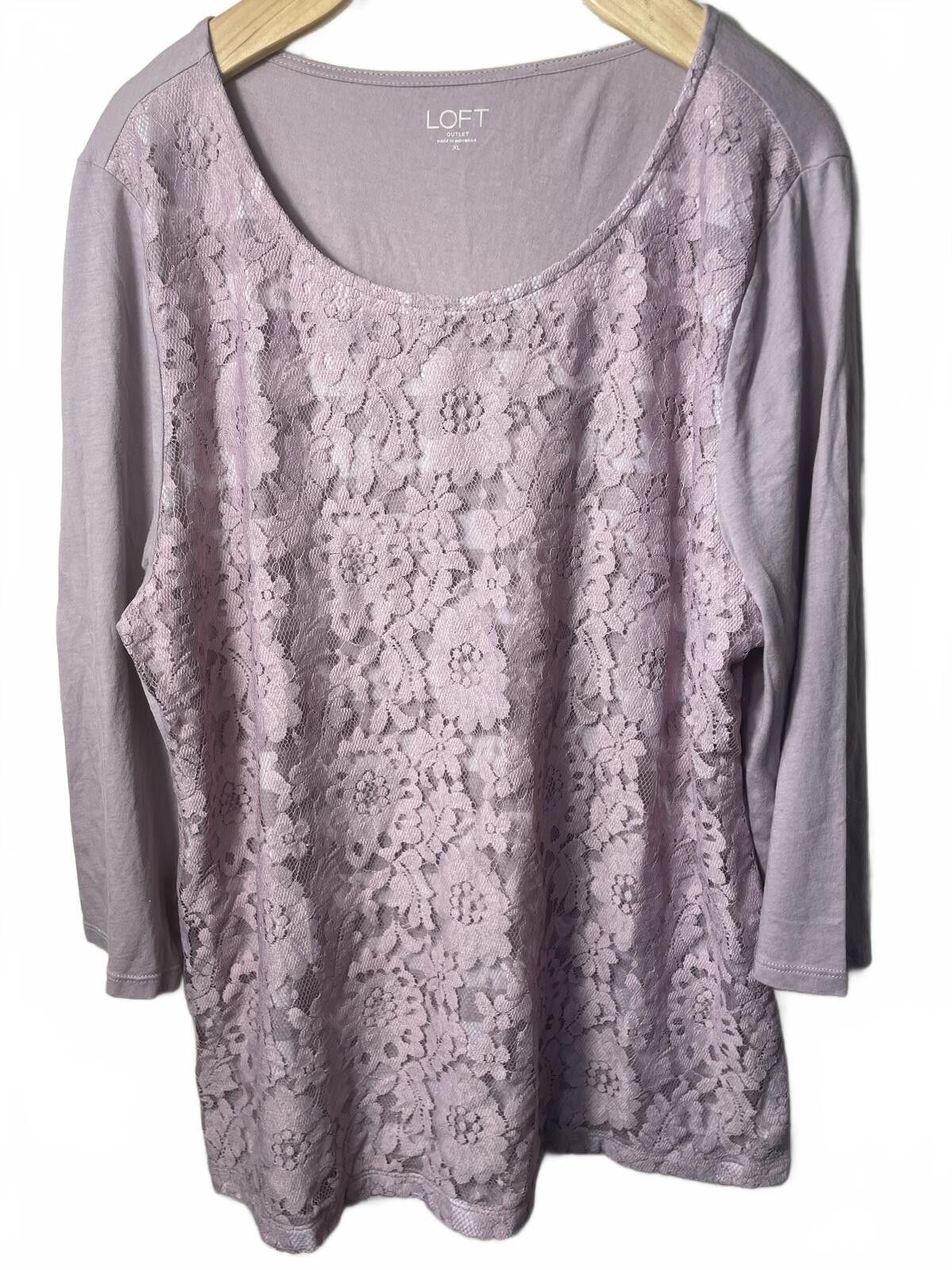 Other LOFT Lace Front Top Women's XL Purple Floral Striped Size XL / US 12-14 / IT 48-50 - 4 Thumbnail