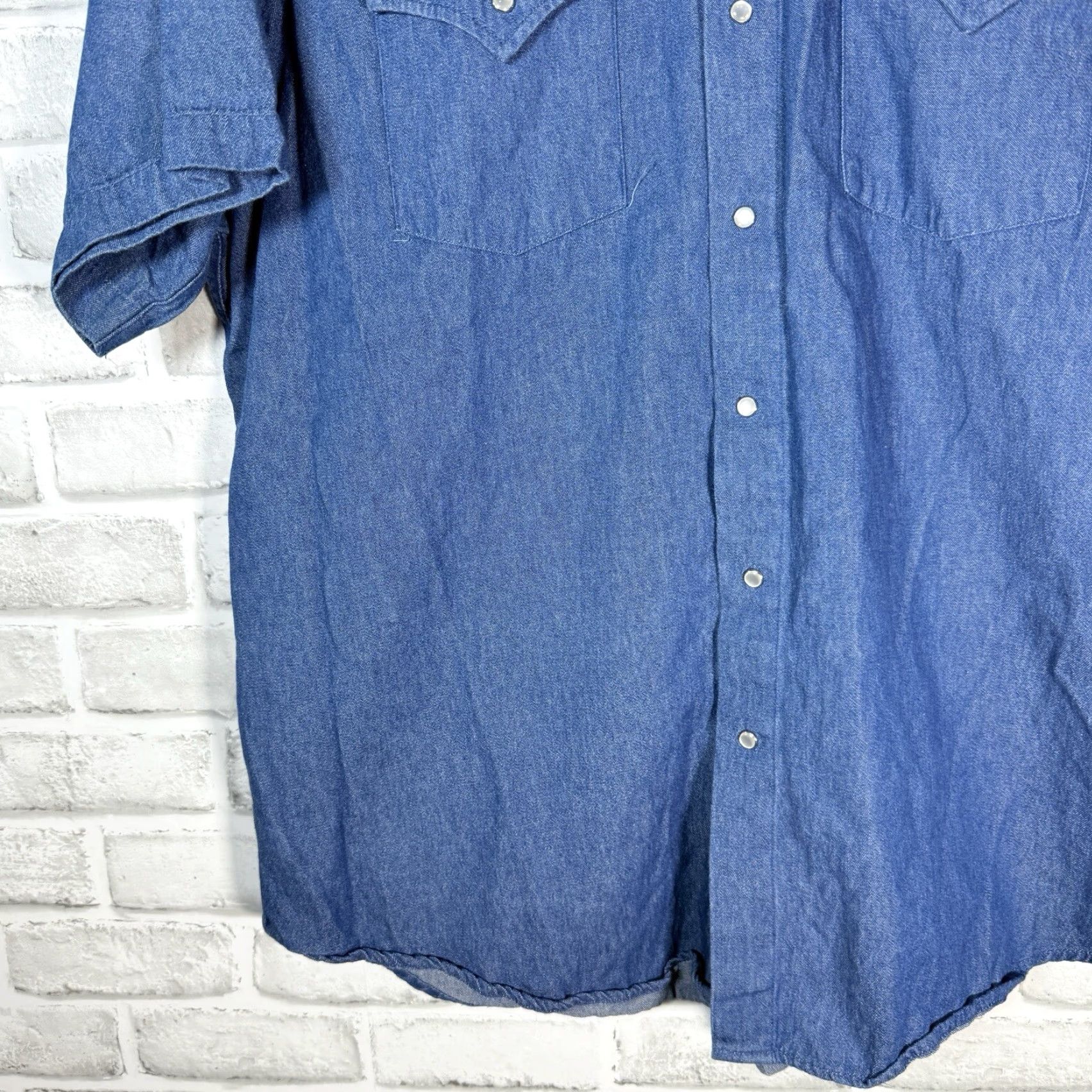 Vintage Plains Western Wear USA Graphic Short Sleeve Snap Button Down Shirt Mens Size L Blue Western Shirt Mens L Size US L / EU 52-54 / 3 - 3 Thumbnail