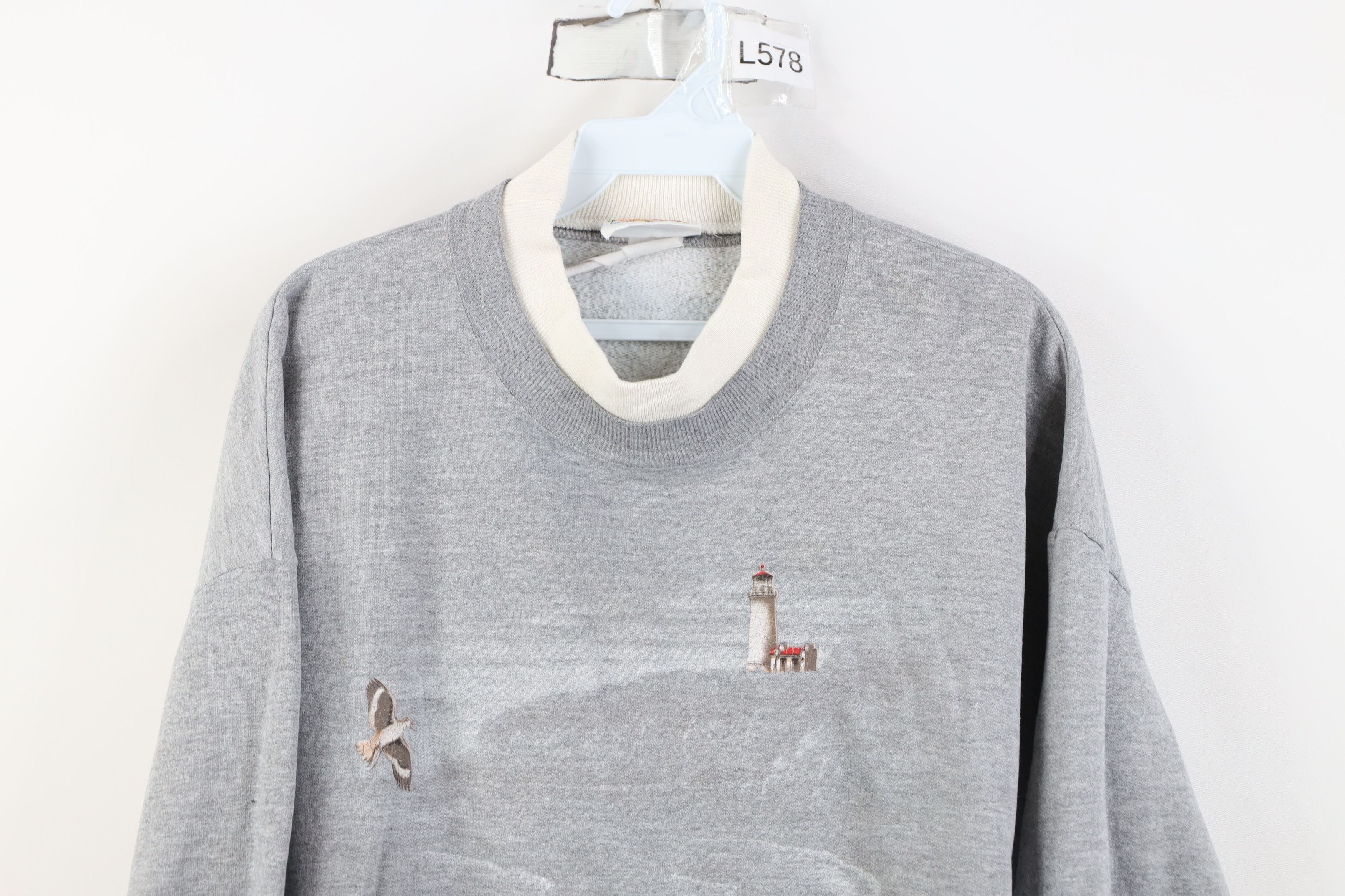 Vintage Vintage 90s Streetwear Layered Bird Lighthouse Sweatshirt Size XL / US 12-14 / IT 48-50 - 2 Thumbnail