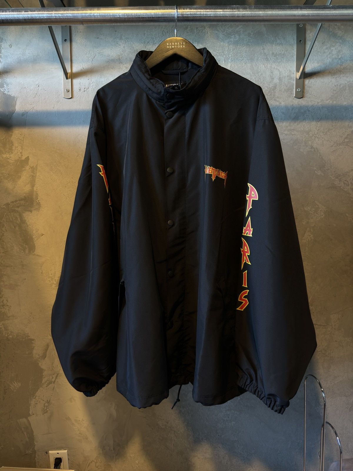 image of Balenciaga Metal Logo Windbreaker in Black, Men's (Size Medium)