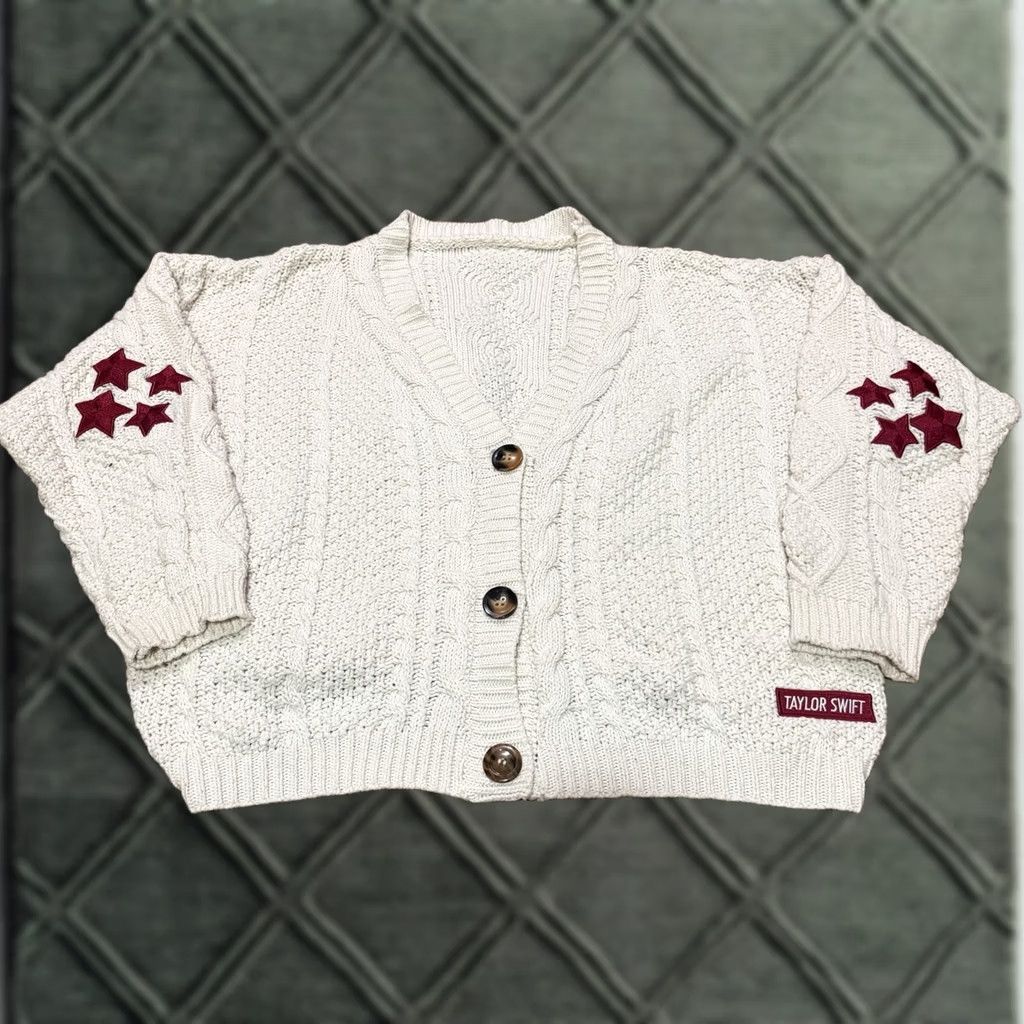 Vintage VINTAGE Taylor Swift Folklore Cardigan Holiday Beige Maroon LIMITED EDITION RARE M/L Sweater Women Cardigan Holiday Theme Mens Womens Girls Boys Size M / US 6-8 / IT 42-44 - 1 Thumbnail