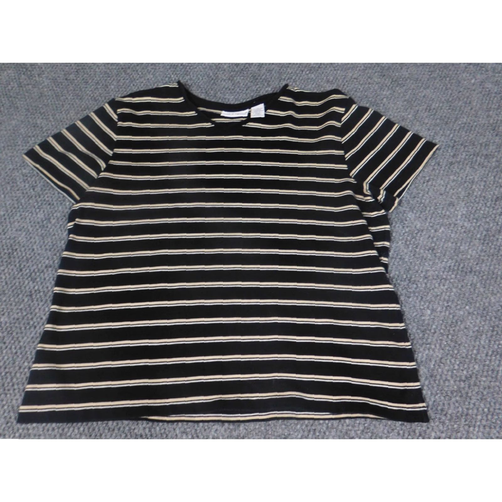 Croft & Barrow Croft & Barrow Shirt Womens XL Black Stretch Pullover Striped Short Sleeve V-Neck Casual T-Shirt Size XL / US 12-14 / IT 48-50 - 3 Thumbnail