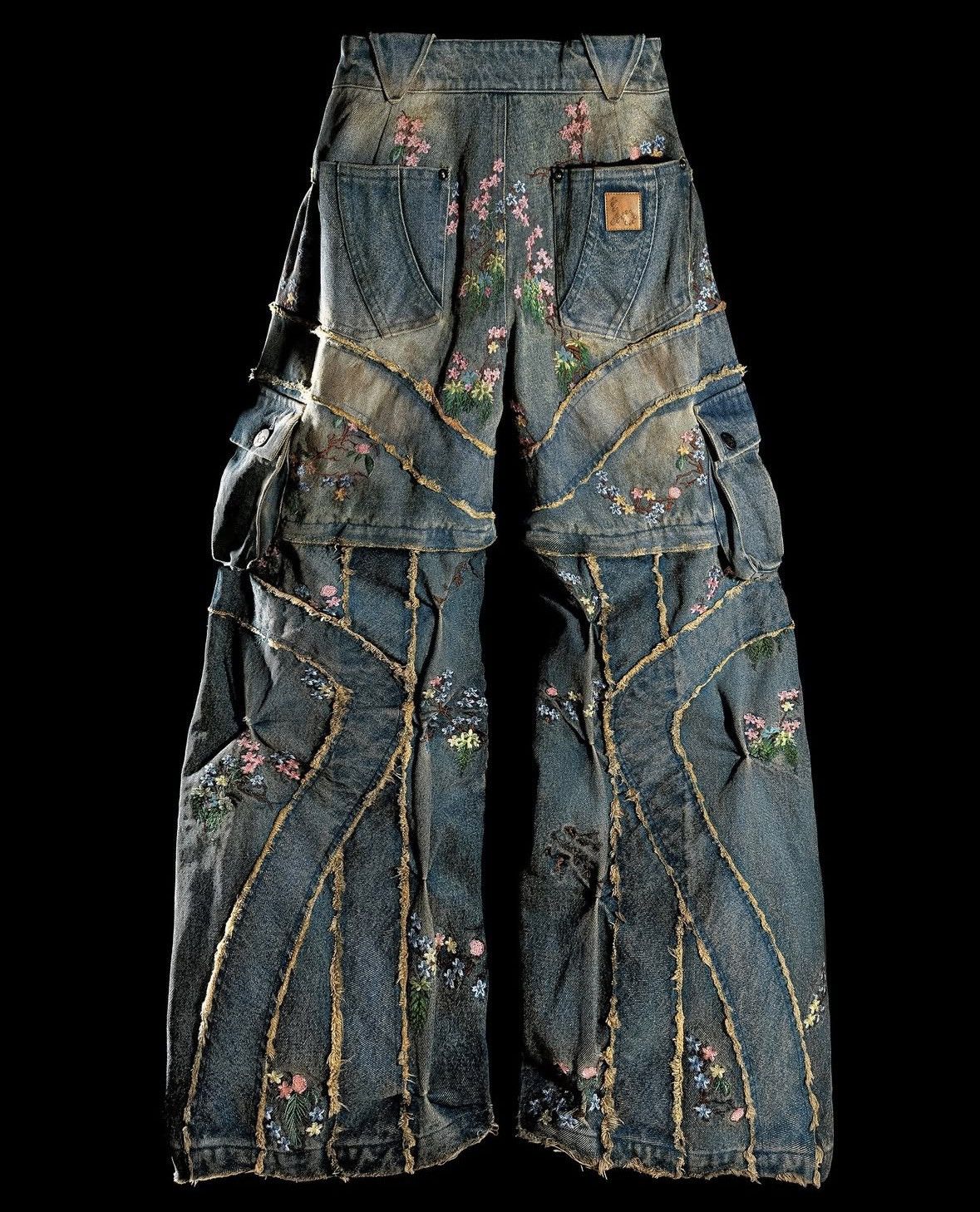 パンツ badson us OVERGROWTH DENIM PANTS Badson US 'Overgrowth' Embroidered Denim Cargo Pants Jeans
