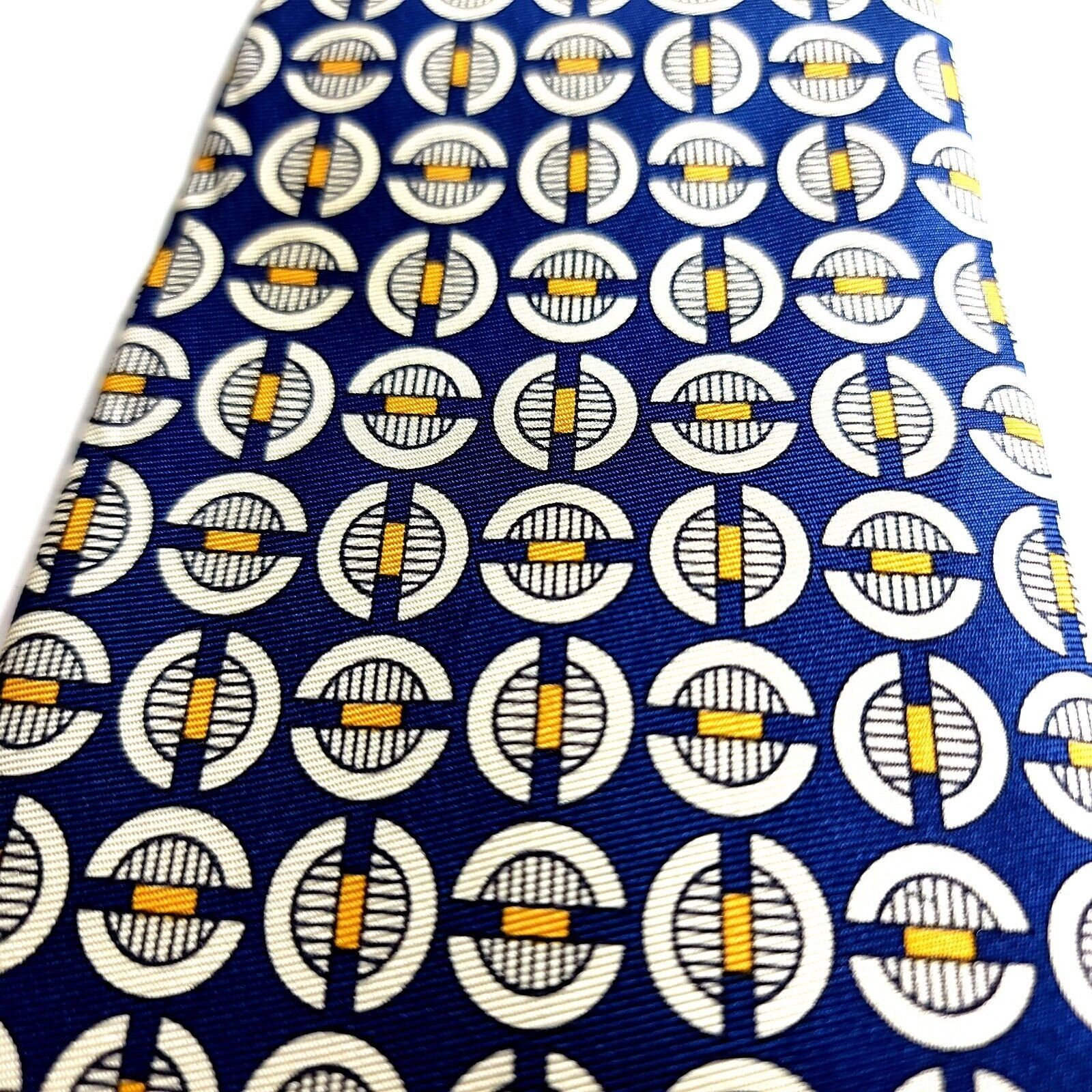 Vintage Mark Shale Blue Yellow Geometric Print Wide Silk Tie Size ONE SIZE - 2 Thumbnail