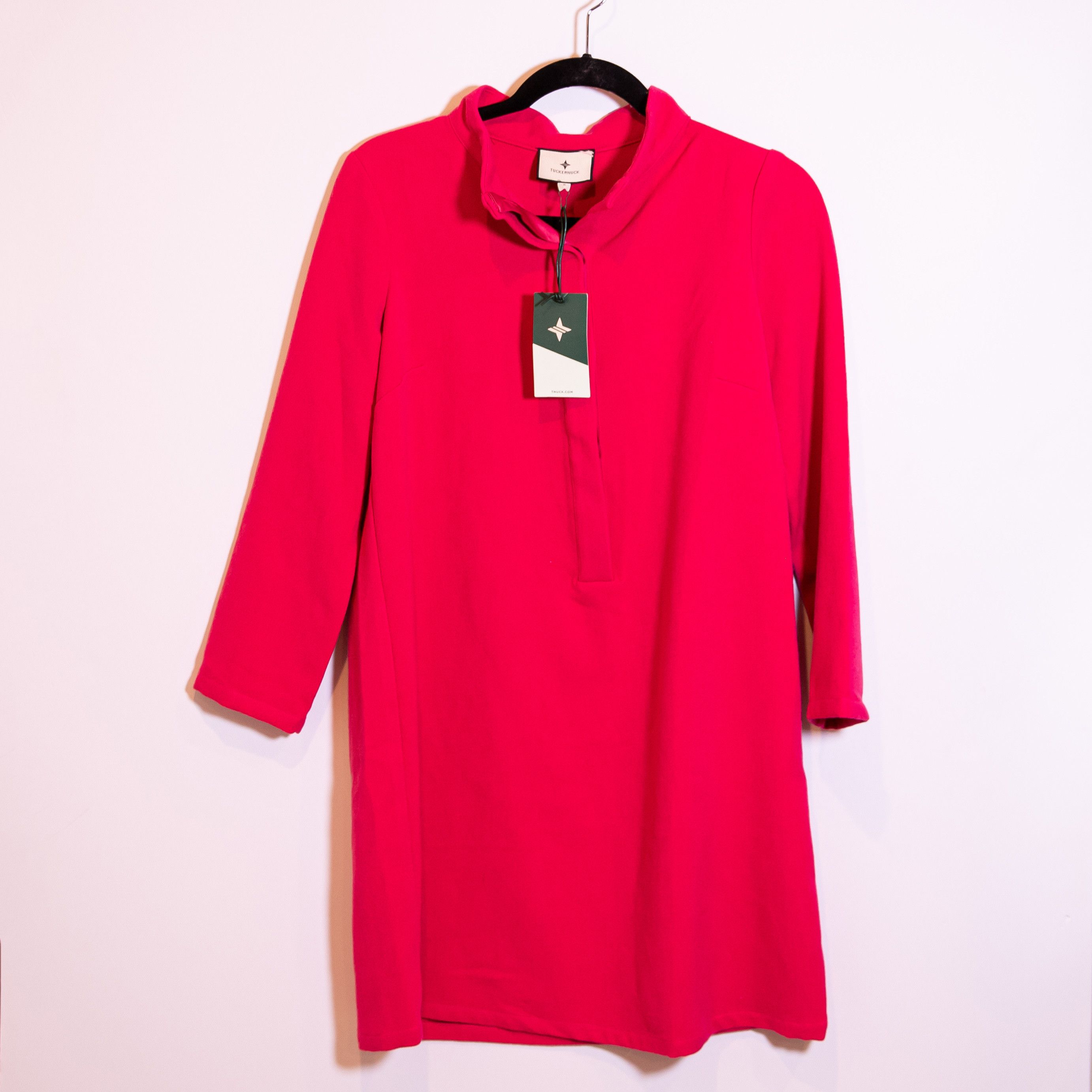 image of New Tuckernuck Avery Stretch Crepe High Neck in Fuchsia, Women's (Size Small)