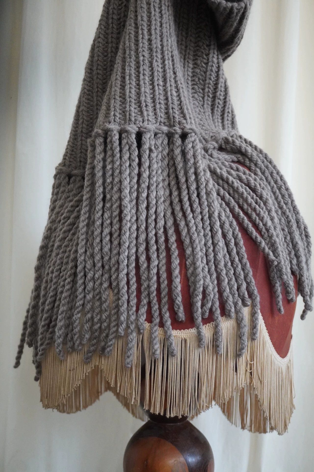 Other zooSelect Hand Knit Cowl Fringes Wool Nylon Walnut Brown Size ONE SIZE - 6 Thumbnail