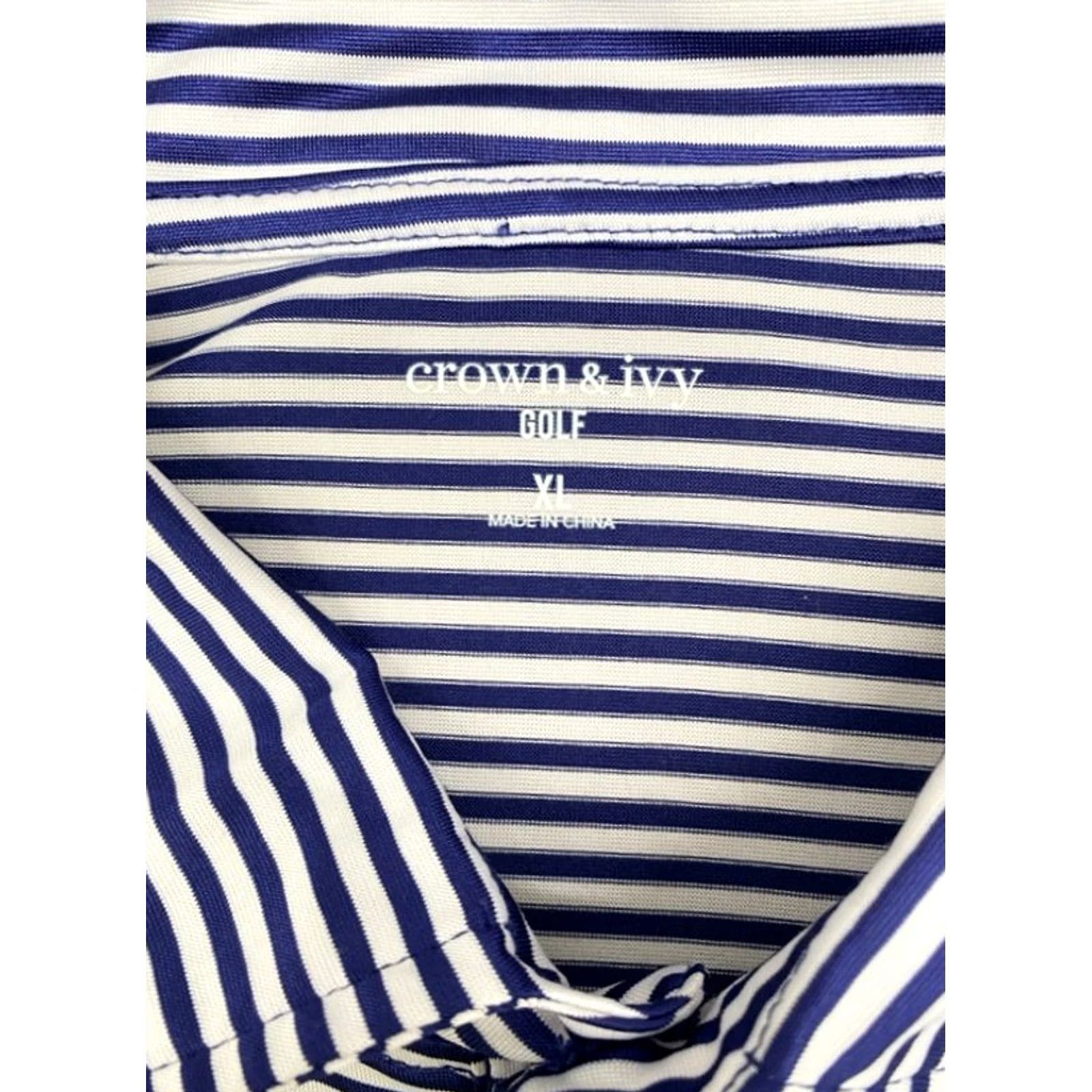 Vintage Crown & Ivy Polo Shirt Men's XL Blue Striped Casual Golf Polo Shirt XL Mens Size US XL / EU 56 / 4 - 3 Thumbnail