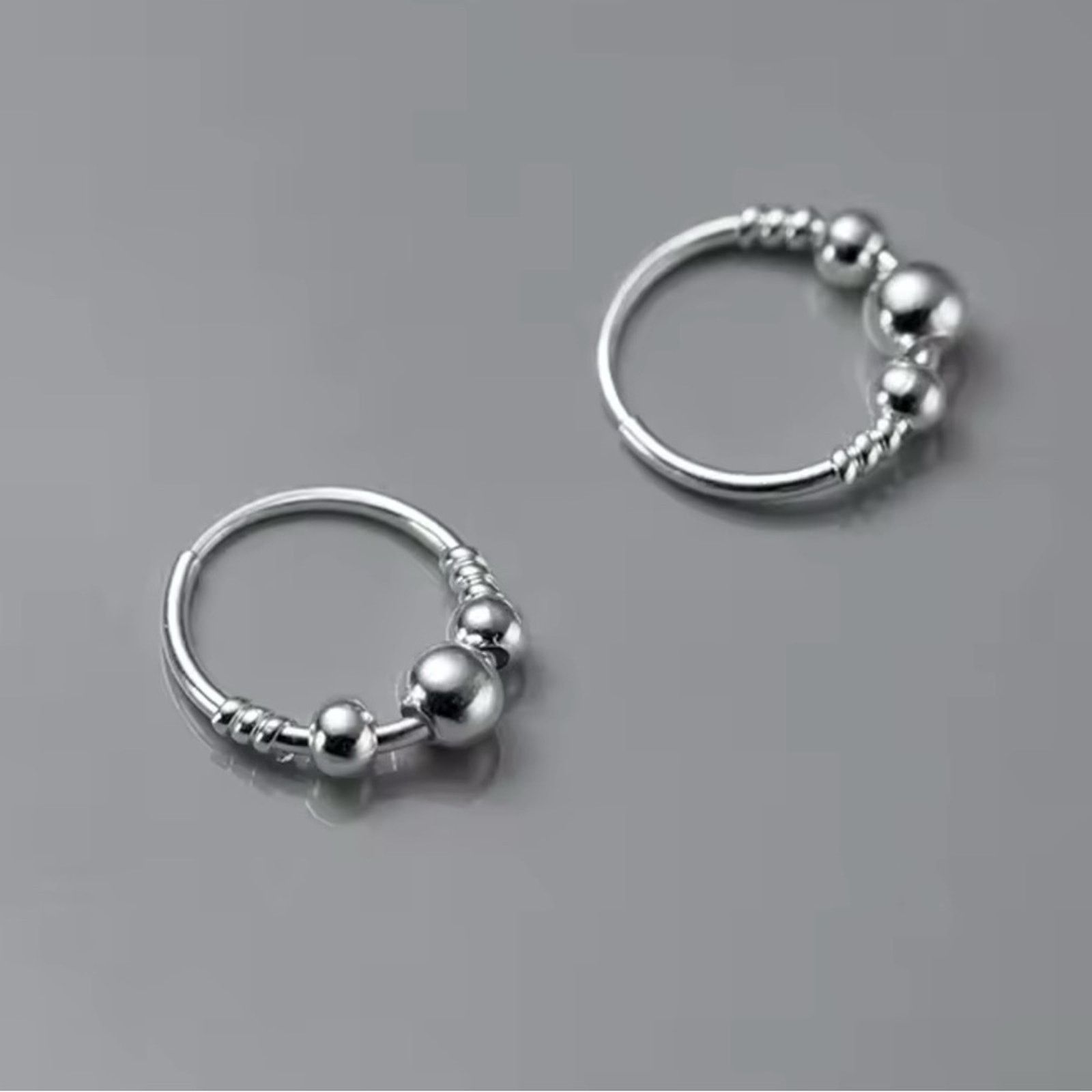 Other Sterling Silver Bead Hoop Huggie Earrings Size ONE SIZE - 1 Thumbnail