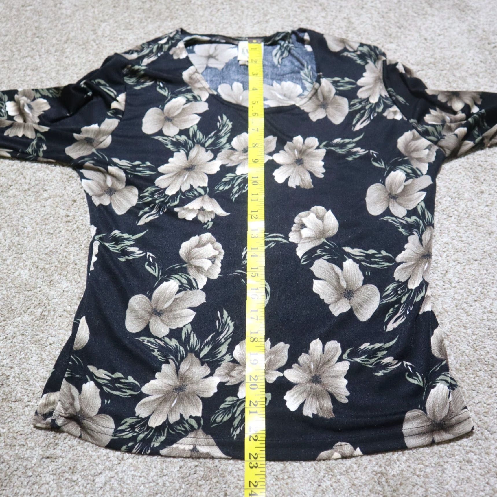 Vintage B. Moss Shirt Women's Size M Black Floral Square Neck 3/4 Sleeve Brown on Black Shirt Top Half Sleeve Flower Vintage No Size M / US 6-8 / IT 42-44 - 5 Thumbnail