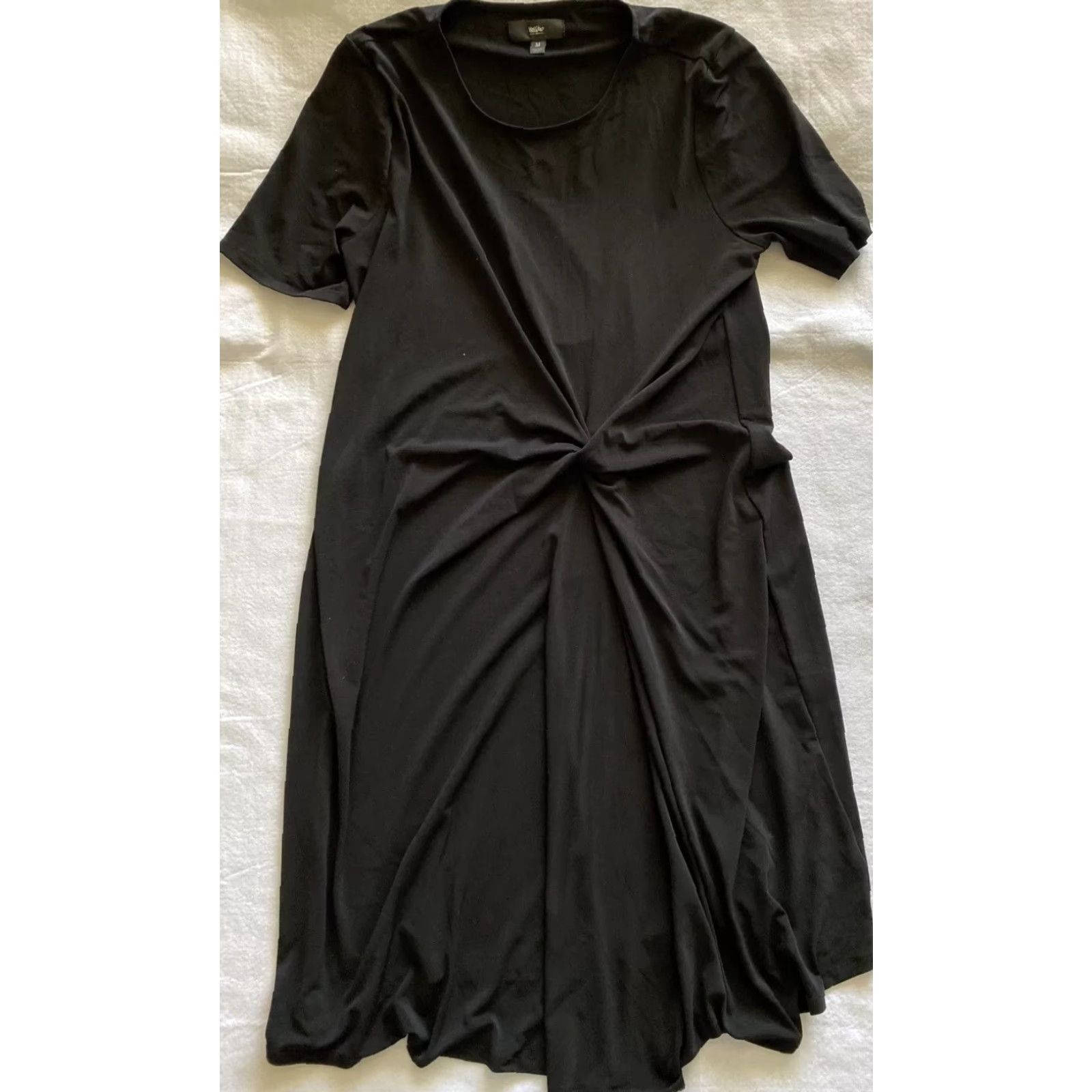 Mossimo Mossimo Dress Women’s M Black Mermaid Midi Crew Neck Short Sleeve Pullover Rayon - Regular Size M / US 6-8 / IT 42-44 - 2 Thumbnail