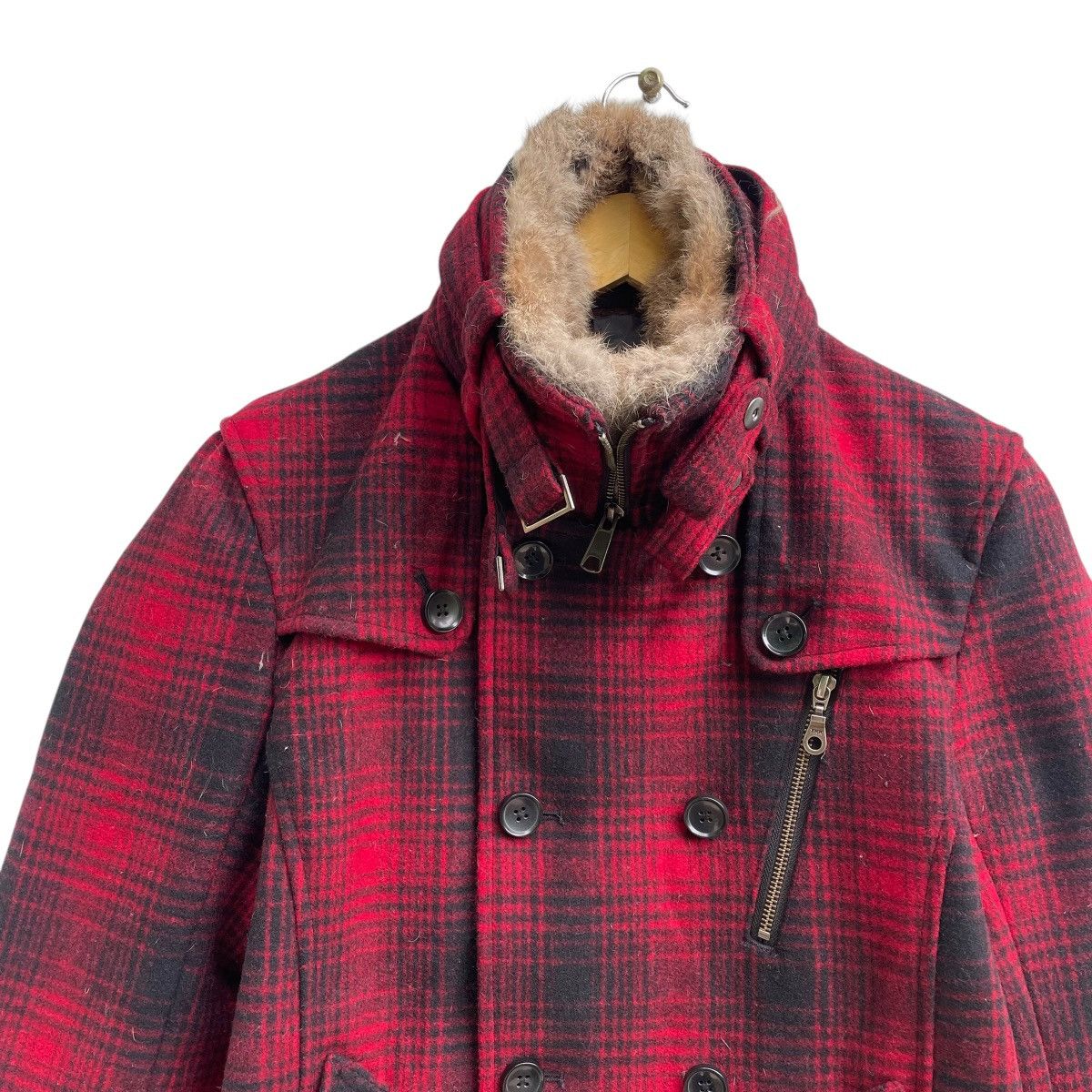 If Six Was Nine 💥Rattle Trap Wool Shaadow Plaid Rabbit Fur Collar Peacoat Size US M / EU 48-50 / 2 - 3 Thumbnail