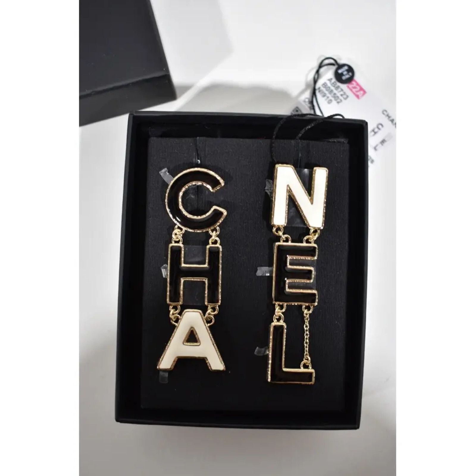 Chanel Chanel Gold CHA NEL Letter Logo Large Dangle Drop Earrings Size ONE SIZE - 4 Thumbnail
