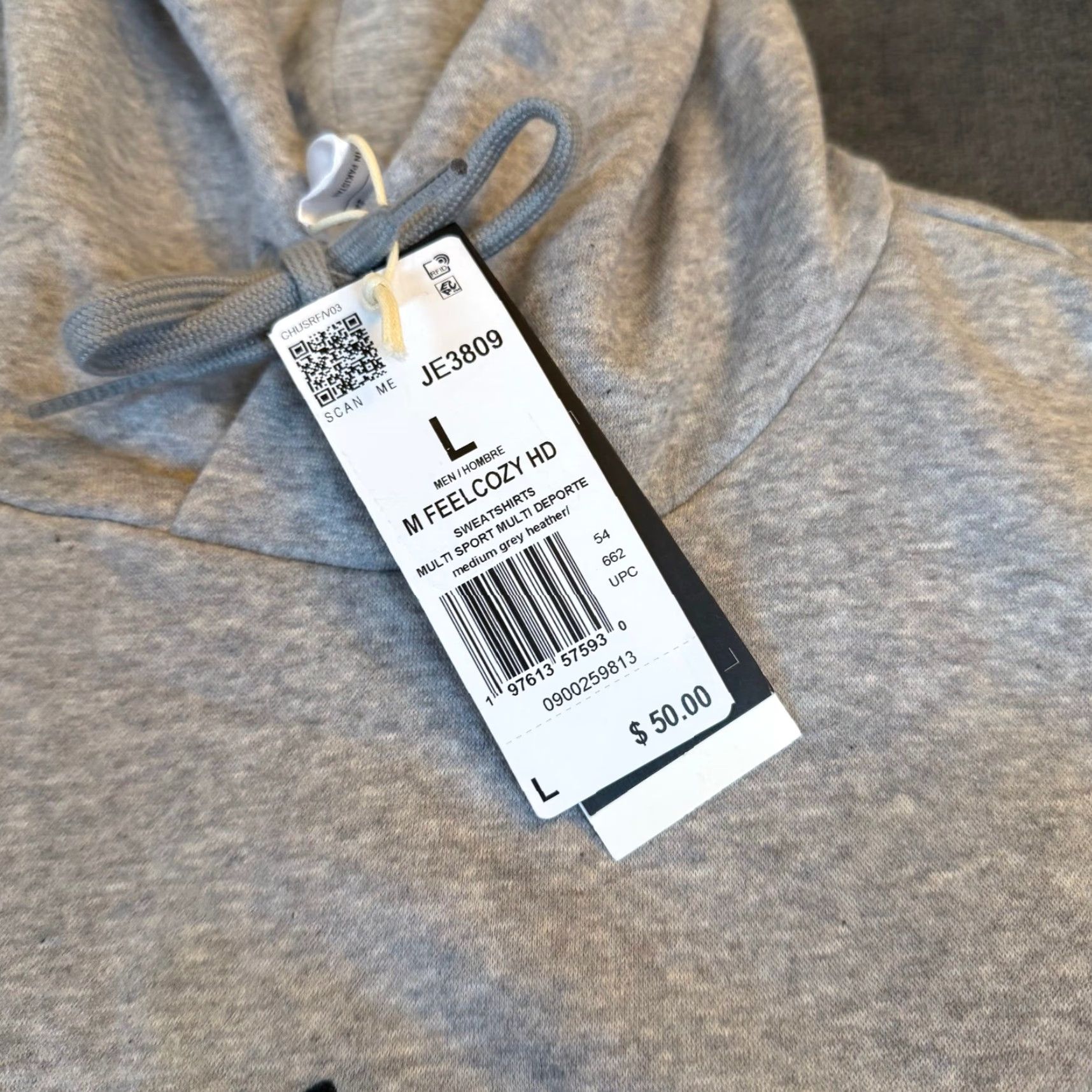 Adidas Adidas Hoodie Mens Large Feelcozy HD Pullover Grey Heather NWT Logo Pocket Knit Fleece Sweatshirt JE3809 Size US L / EU 52-54 / 3 - 3 Thumbnail