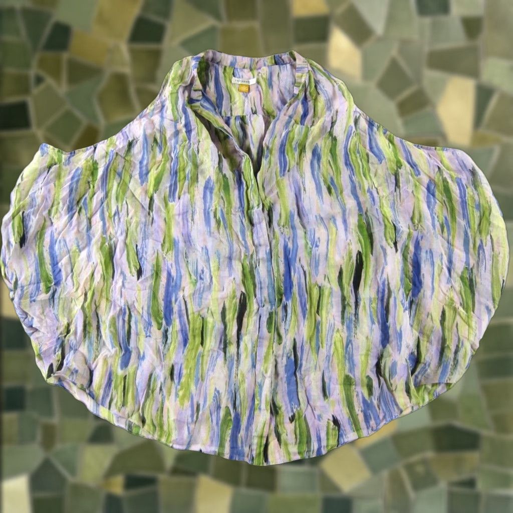 Anthropologie Leifsdottir Anthropologie Silk Blue Green Pink Button Down Sleeveless Blouse 4 Size S / US 4 / IT 40 - 1 Thumbnail