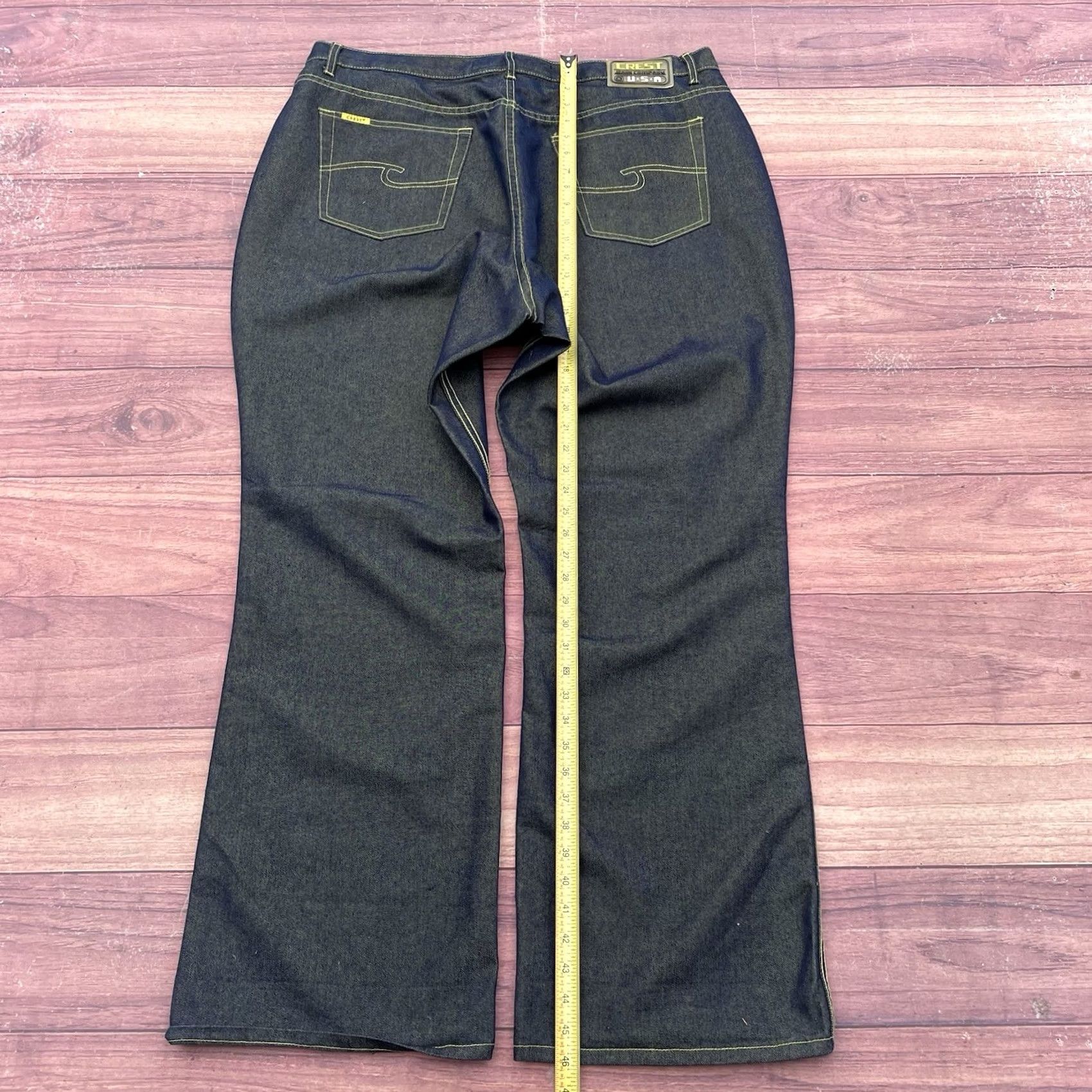 Denime VINTAGE Crest Jeans Wide-Leg Denim Jeans 24W Women Blue Lime Green Y2K Baggy Grunge Hip Hop 33.5in Inseam Womens Size 42" / US 20 - 6 Thumbnail