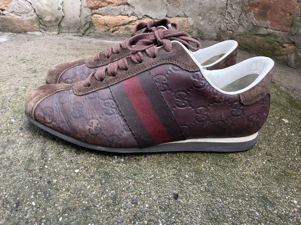 Gucci ✨Gucci✨(138732) Guccissima Brown Leather/Suede Web Sneakers Size US 7.5 / IT 37.5 - 1 Thumbnail