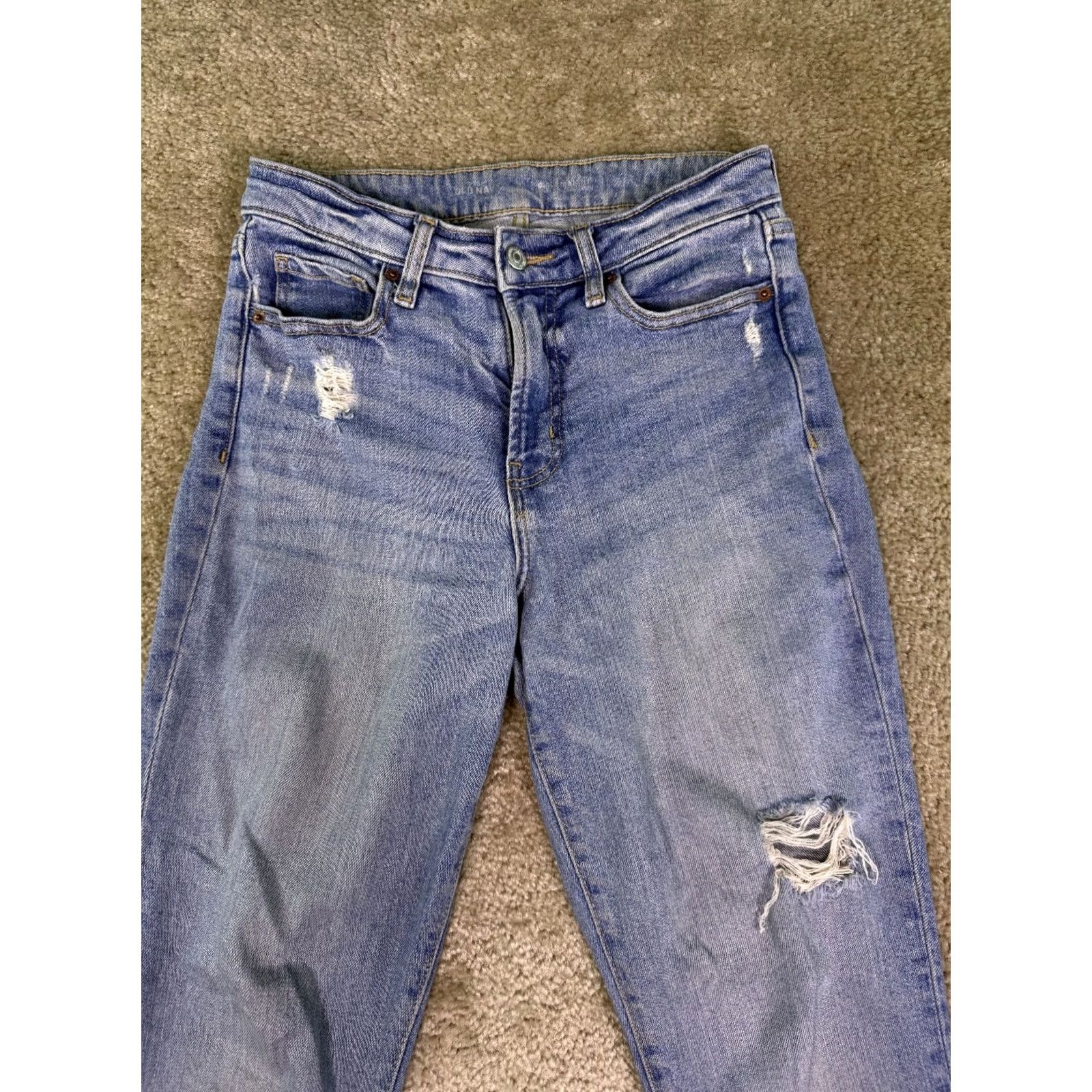 Old Navy Old Navy Women's Straight Jeans Size 2 Blue Denim Raw Hem Size 26" / US 2 / IT 38 - 2 Thumbnail