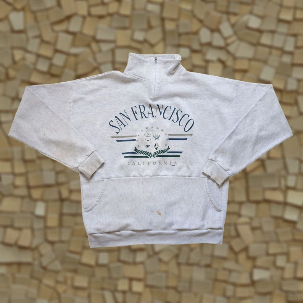 Etro VINTAGE 90s RETRO SAN FRANCISCO CALIFORNIA DISTRESSED GRAY1995 1/4 ZIP SWEATSHIRT LG Sweatshirt MEN Gray 1/4 Zip 90s Retro"} Size US L / EU 52-54 / 3 - 1 Thumbnail