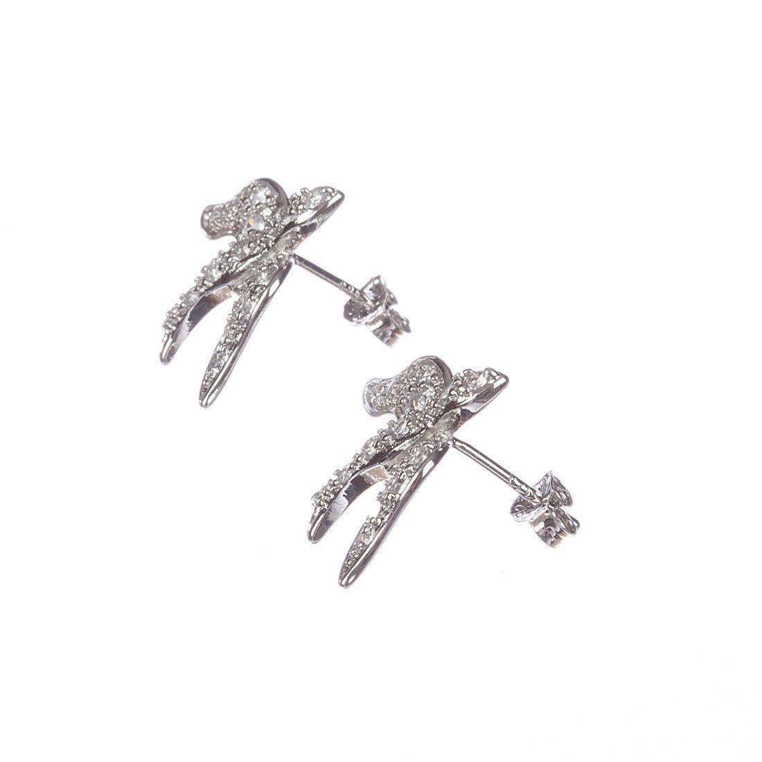 Designer Sterling Silver Dove Bird Cubic Zirconia Earrings Size ONE SIZE - 2 Thumbnail