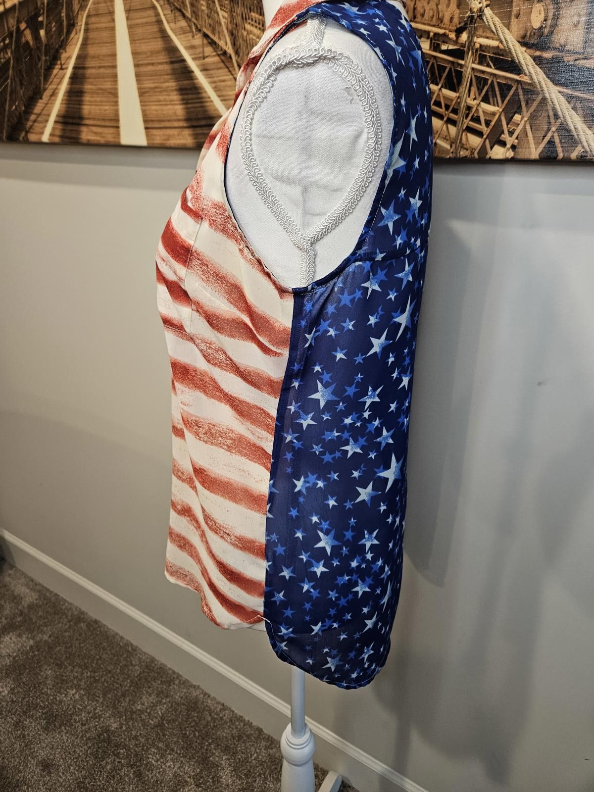 Designer Jessica Simpson Stars and Stripes Sleeveless Top Size M / US 6-8 / IT 42-44 - 4 Thumbnail