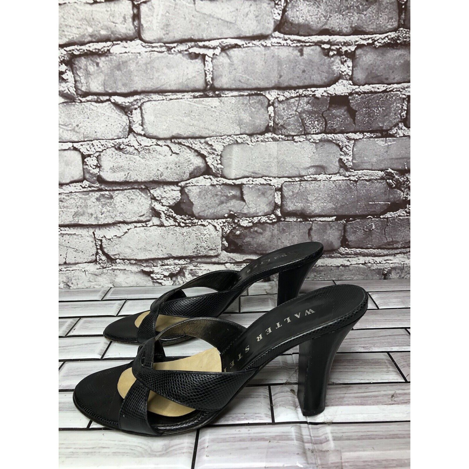 Walter Steiger Walter Steiger Black Leather Python Print Heel Sandals Women Size US 8.5 / IT 38.5 - 1 Thumbnail