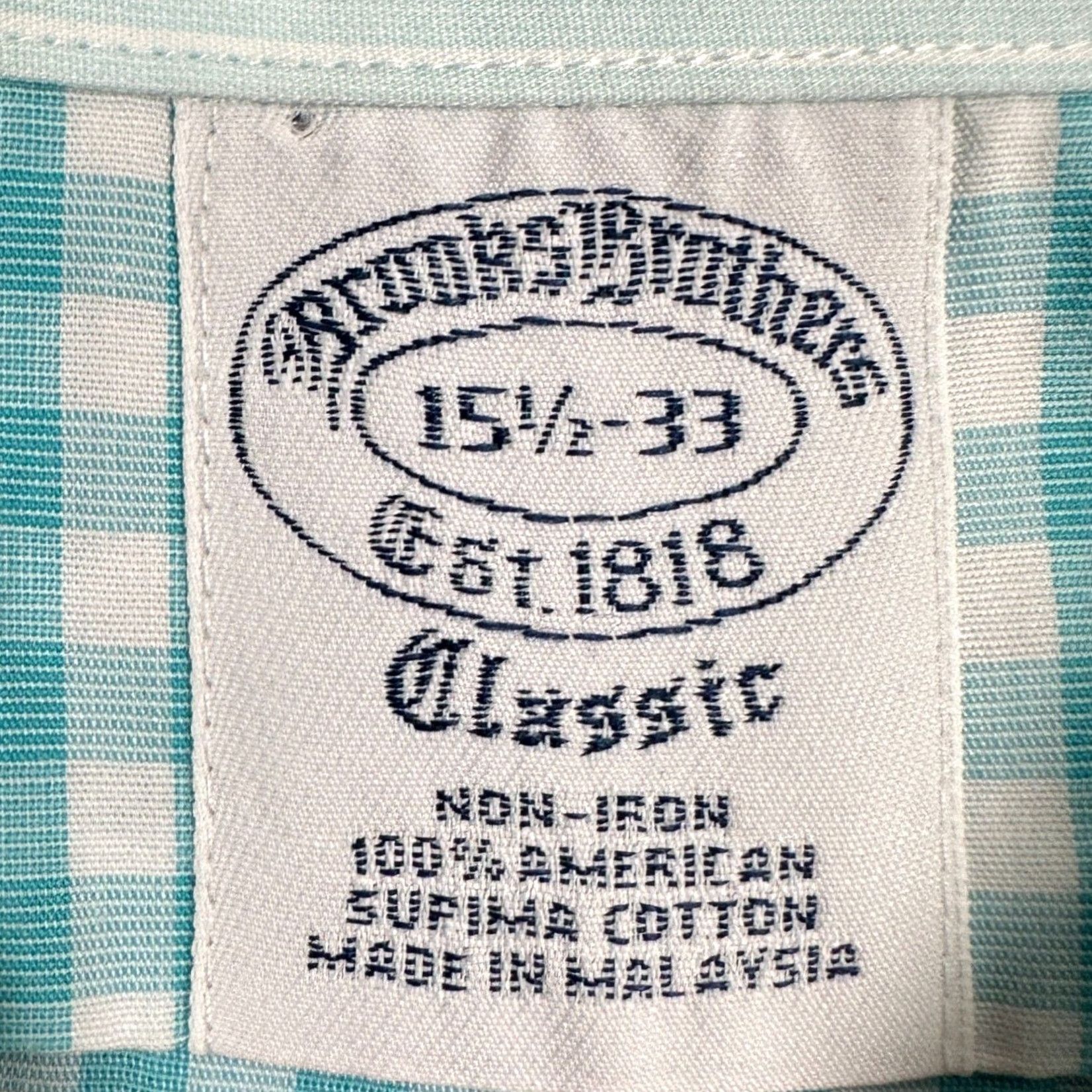 Brooks Brothers Brooks Brothers Dress Shirt Men 15.5-33 Supima Cotton Gingham Classic Fit Non-Iron 100% Blue Teal Check EUC Size 42R - 4 Thumbnail