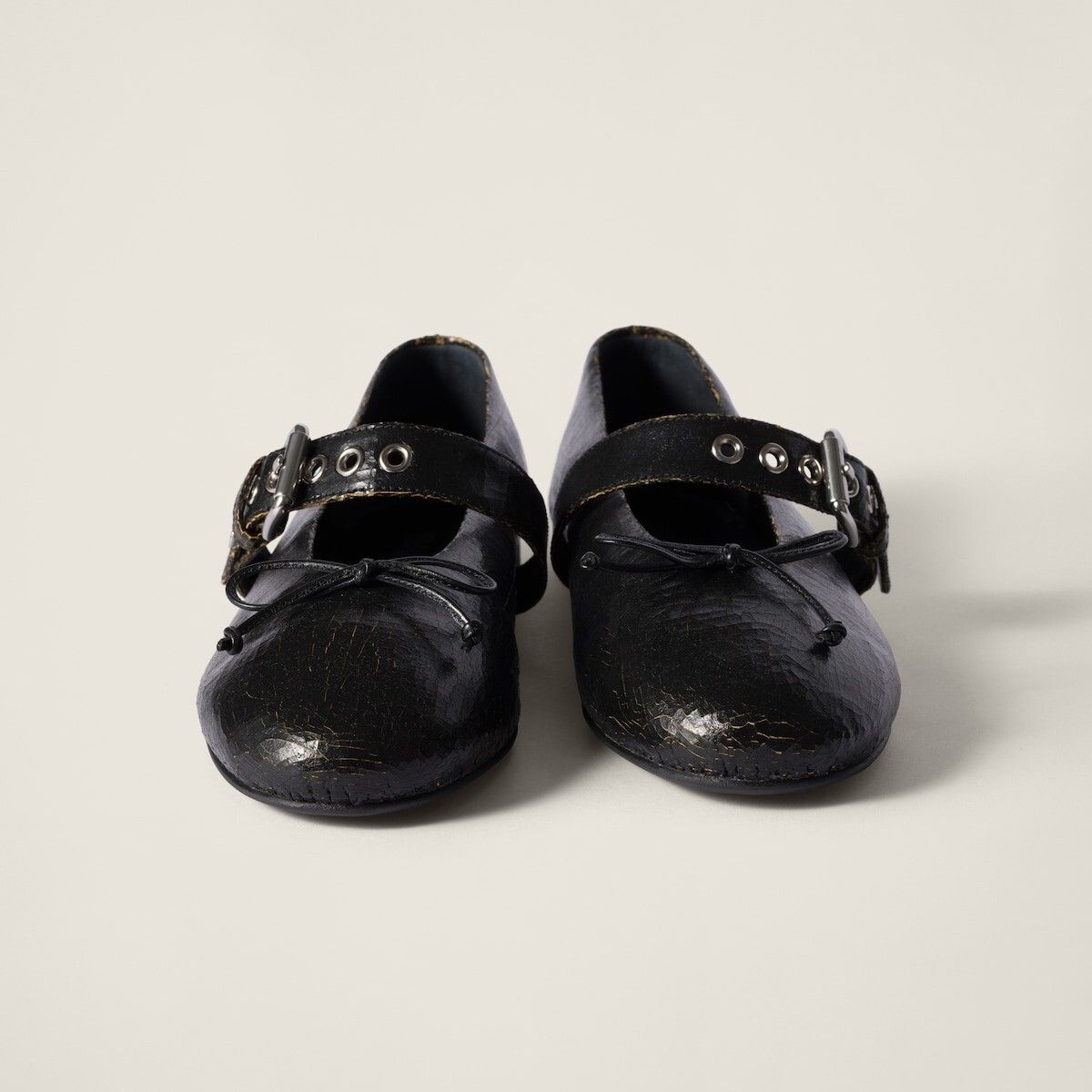 MIU MIU $1100 Ebony Crackle Lthr Ballerinas New Authentic