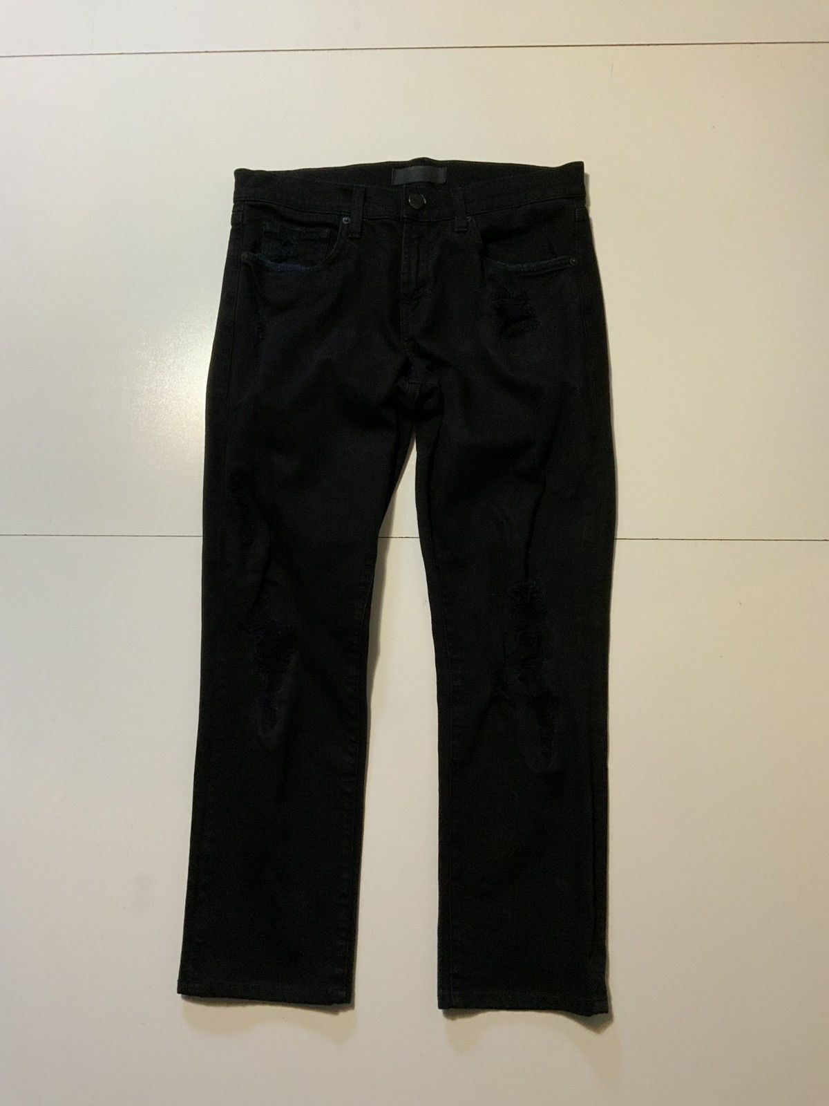 J Brand $198 J Brand Tyler Black Solace Distressed Slim Denim Jeans Size US 30 / EU 46 - 2 Thumbnail