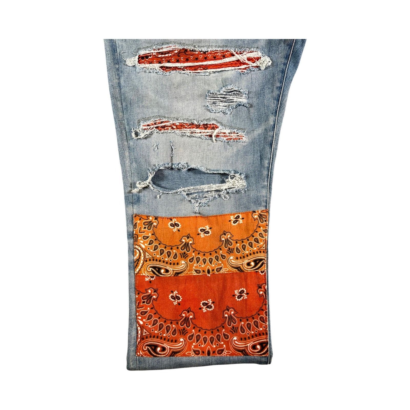 Amiri Amiri "Bandana Patch" Light Wash & Orange Jeans Size US 38 / EU 54 - 6 Thumbnail