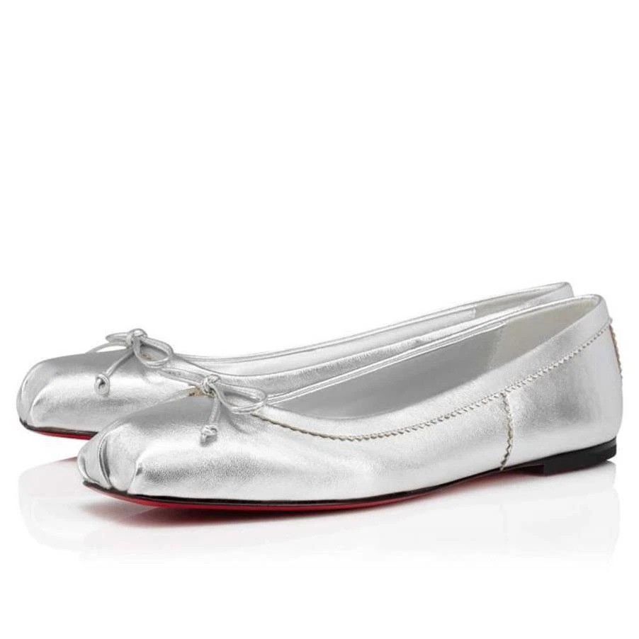 Christian Louboutin os11x0526 CL Platin Leather Flats in Silver Size US 9 / IT 39 - 2 Thumbnail